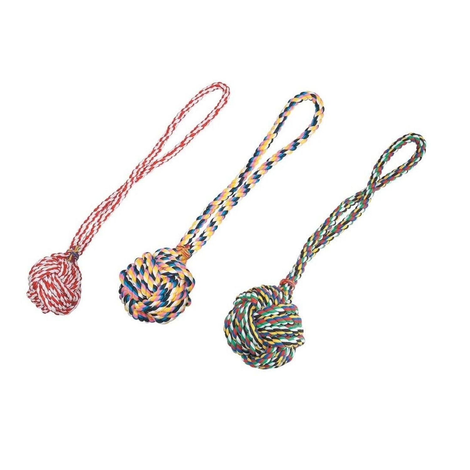 Fist Knot Rope Ball Dog Toy Ball Handle Fetching Tugging Choose Size & Color(Medium - 17" Long)