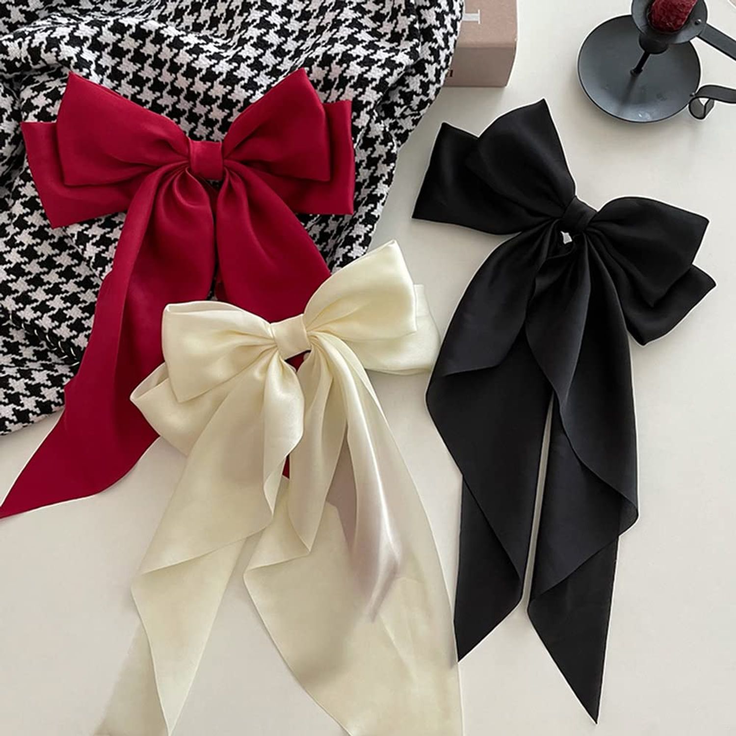 3 Pcs Bow Ribbon Hair Clip Solid Satin Clip Hair Pin Retro Headband with Clips Women Girls Hair Accessories for party