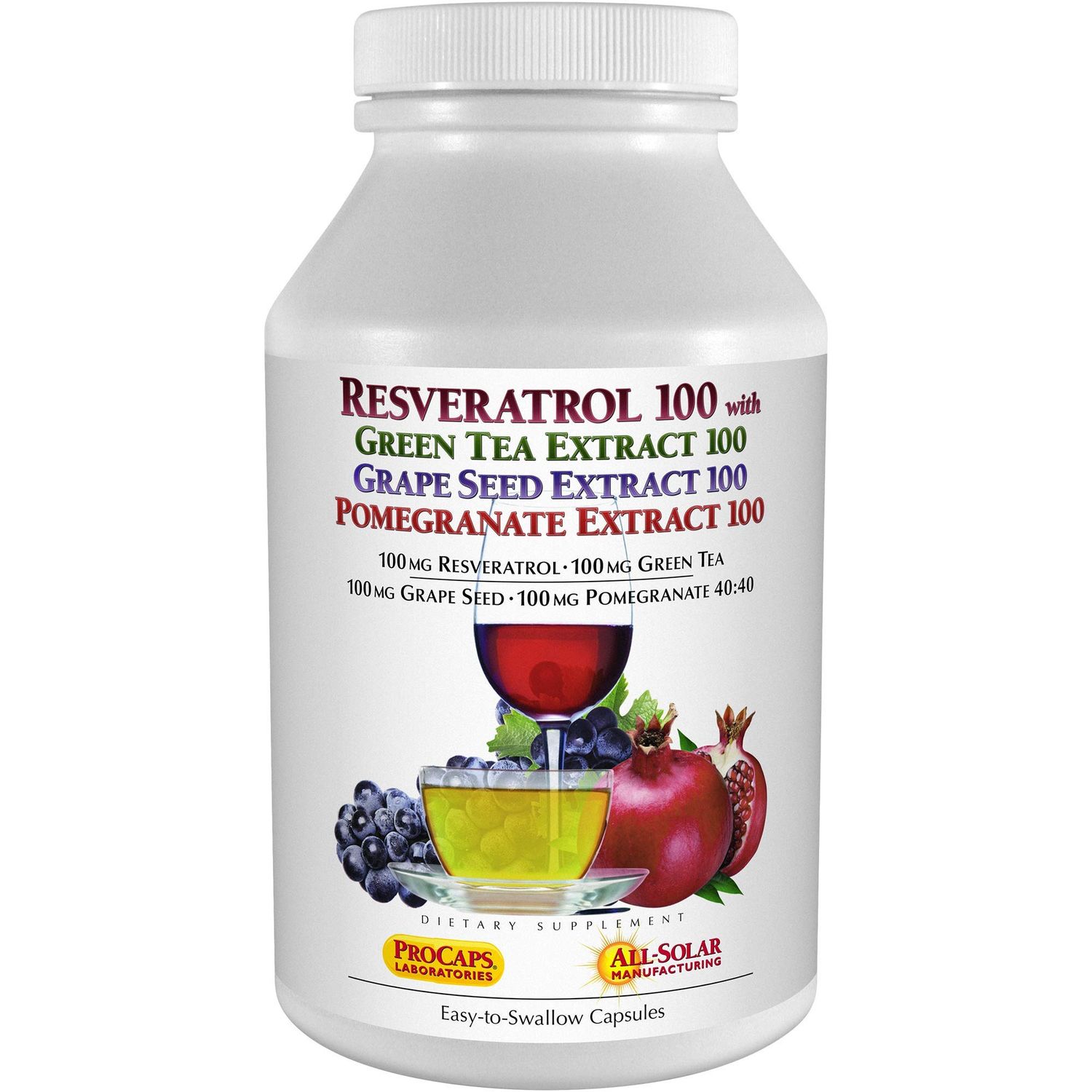 ANDREW LESSMAN Resveratrol-100 with Green Tea 100 Grape Seed 100 Pomegranate 100-360 Capsules – Four Powerful, Protective Anti-oxidants.