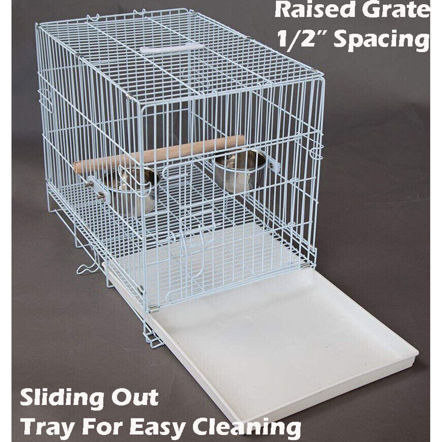 LARGE Parrot Bird Travel Carrier Foldable Wood Stand Perch Steel Cup Metal Cage