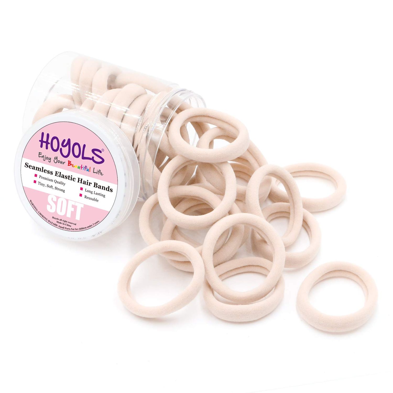 HOYOLS Soft & Stretch 1.6 Inch Cotton Hair Ties Large Hair Bands Nylon Fabric Ponytail Holder for Thick Heavy Curly Hair, No Slip No Damage Seamless Scrunchies Headbands 50 Pcs (Light Blonde)