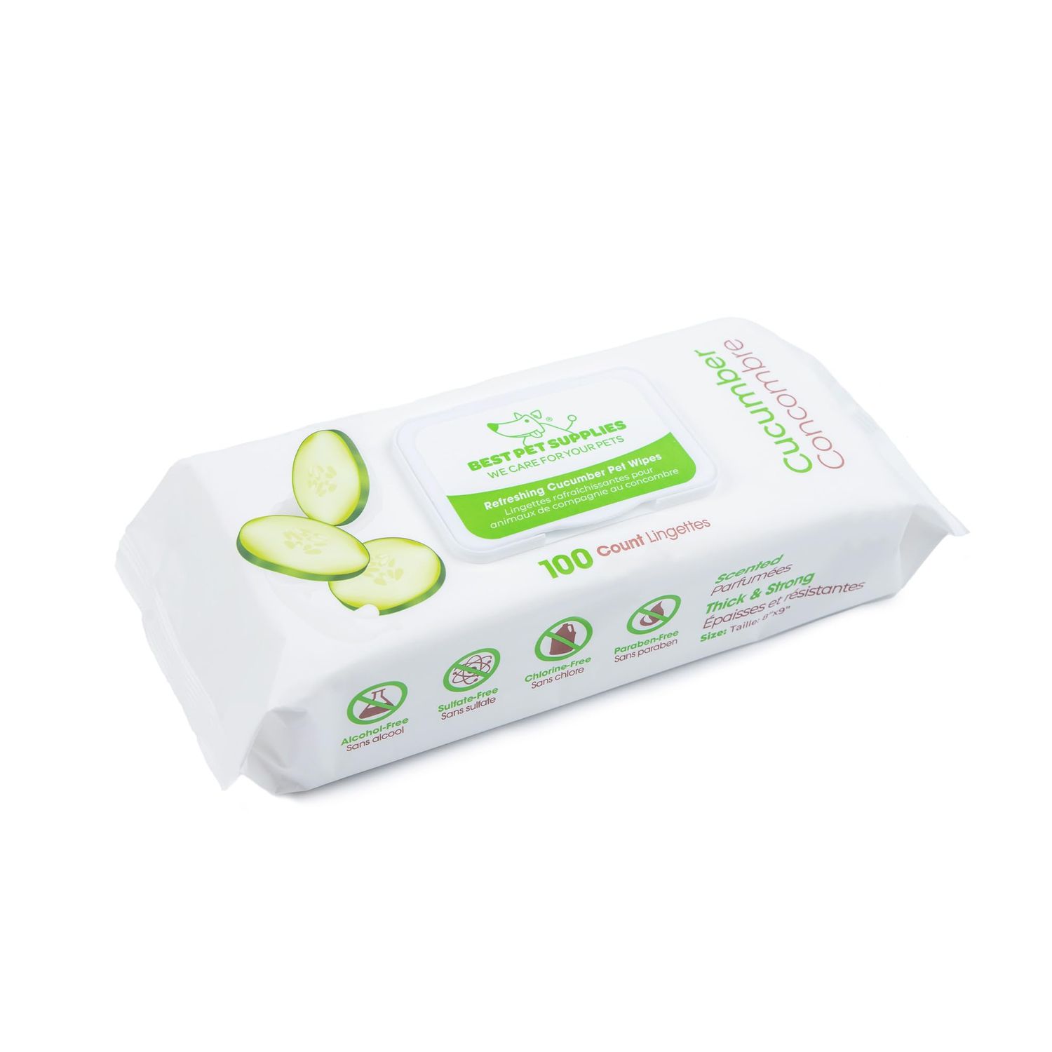 Best Pet Supplies Pet Wipes for Dogs - Dog Wipes Cleaning Deodorizing, for Coats, Ears, Paws – Refreshing, Cucumber 100 Count