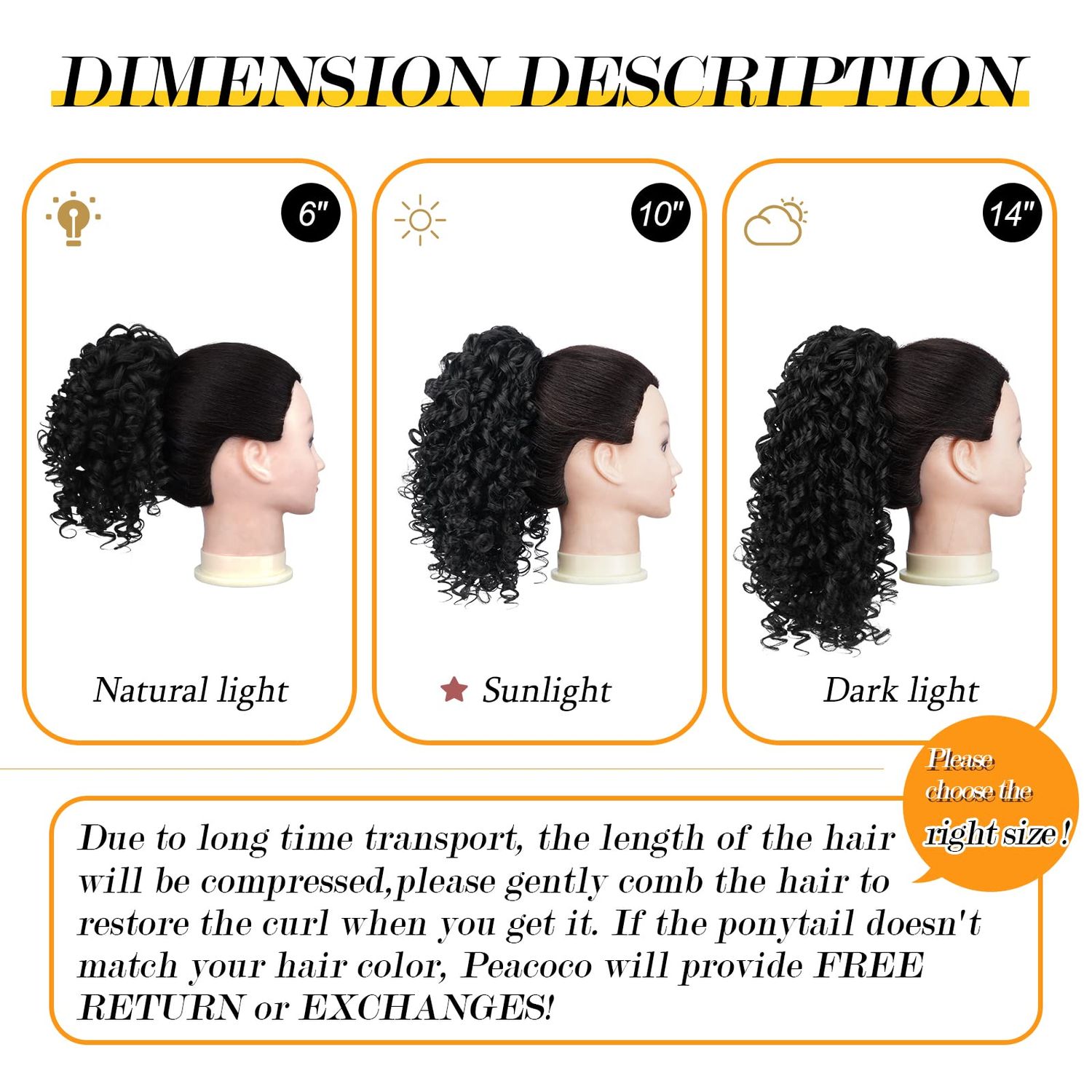 PEACOCO Drawstring Ponytail Extension for Black Women Synthetic Curly Drawstring Ponytail with 2 Clips on Ponytails Hair Extension (T1B/0906)