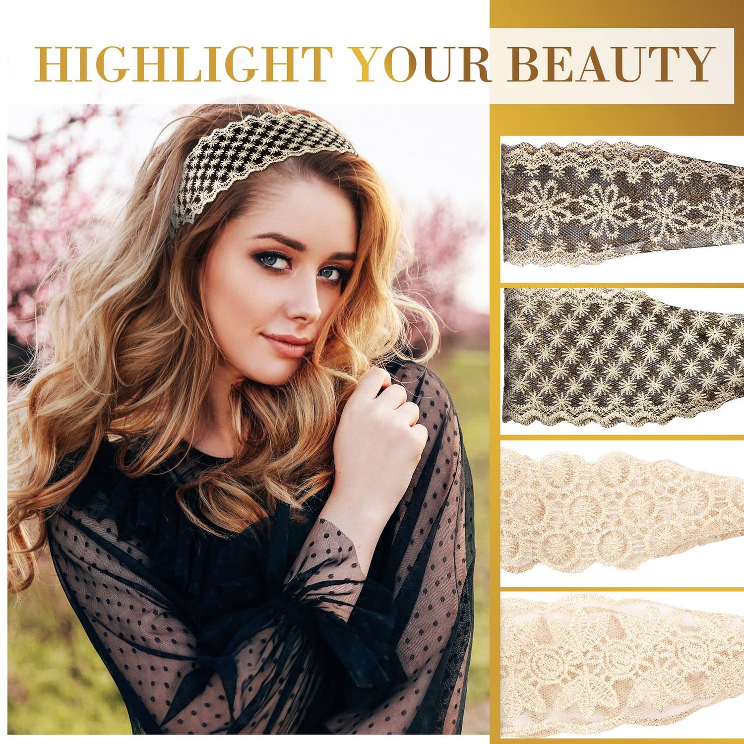 10 Pieces Lace Headbands for Women Elastic Dressy Women Headbands Cute Lace Stretch Headbands Cloth Elegant Headband Women Hair Accessories Headbands Lace Hairbands Wide Headwrap for Girls Teens