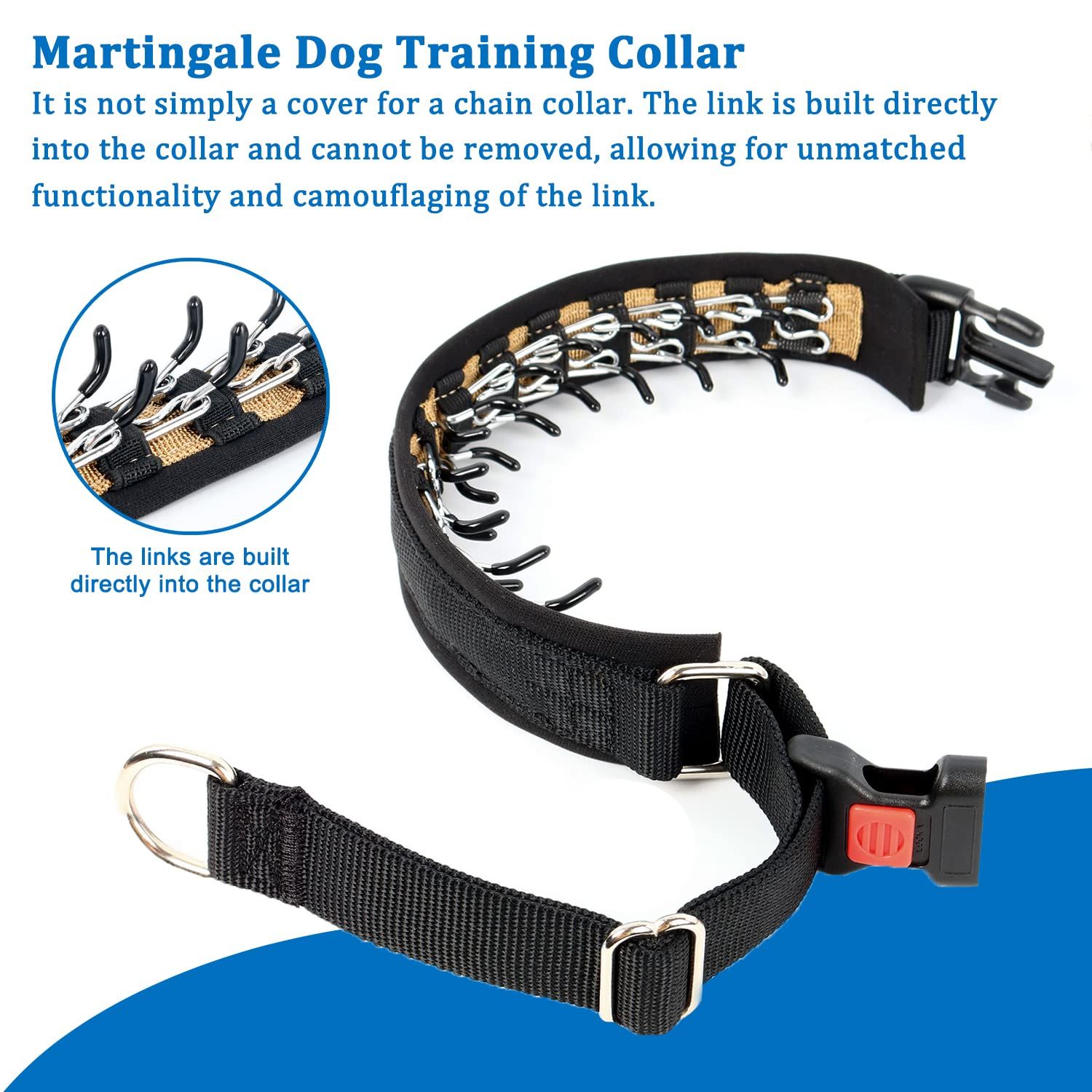Martingale Collar for Dogs, No Pull Dog Collar for Small Medium Large Dogs, Dog Walking Collar for Pulling, Anti Pull Dog Martingale Training Collars with Buckle (L, Black)
