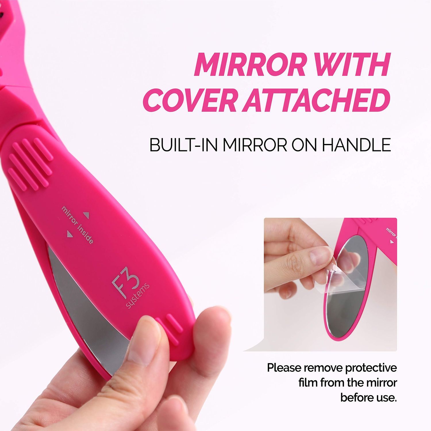F3 Systems Folding Hair Brush with Mirror, Travel Folding Brush, Compact for Storage, Hair Brush Detangling Comb for Adult and Kids, Portable & Pocket Brush with Mirror, Healthy Shine, Wet & Dry Hair