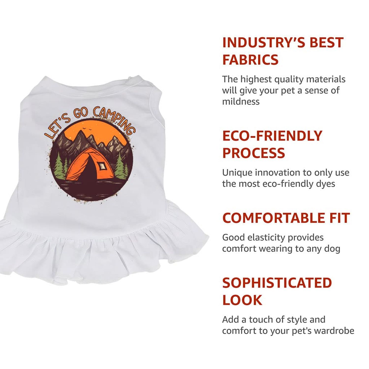 Let's Go Camping Dog Sundress - Tent Dog Dress Shirt - Camping Dog Clothing - White, S