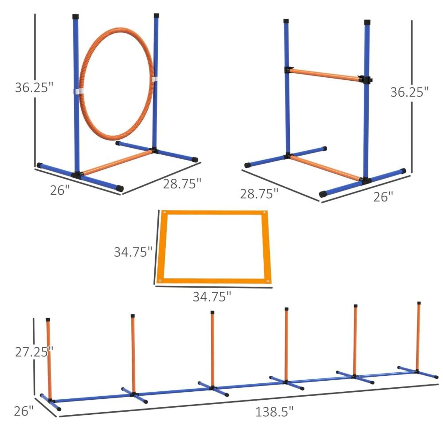 4 Pieces Dog Agility Training Equipment with Weave Poles, Adjustable Hurdle Jumping Ring, Pause Box, Whistle, Toy Balls for Backyard,Obstacle Course for Dogs Backyard (Blue + Orange, 4 Piece)