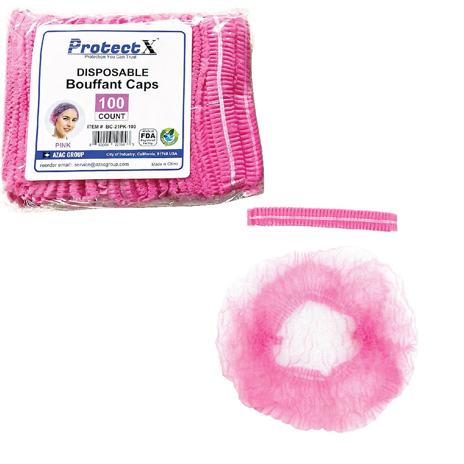 ProtectX Disposable Bouffant (Hair Net) Caps Hair Head Cover Nets 21” (Pink 100 pack)