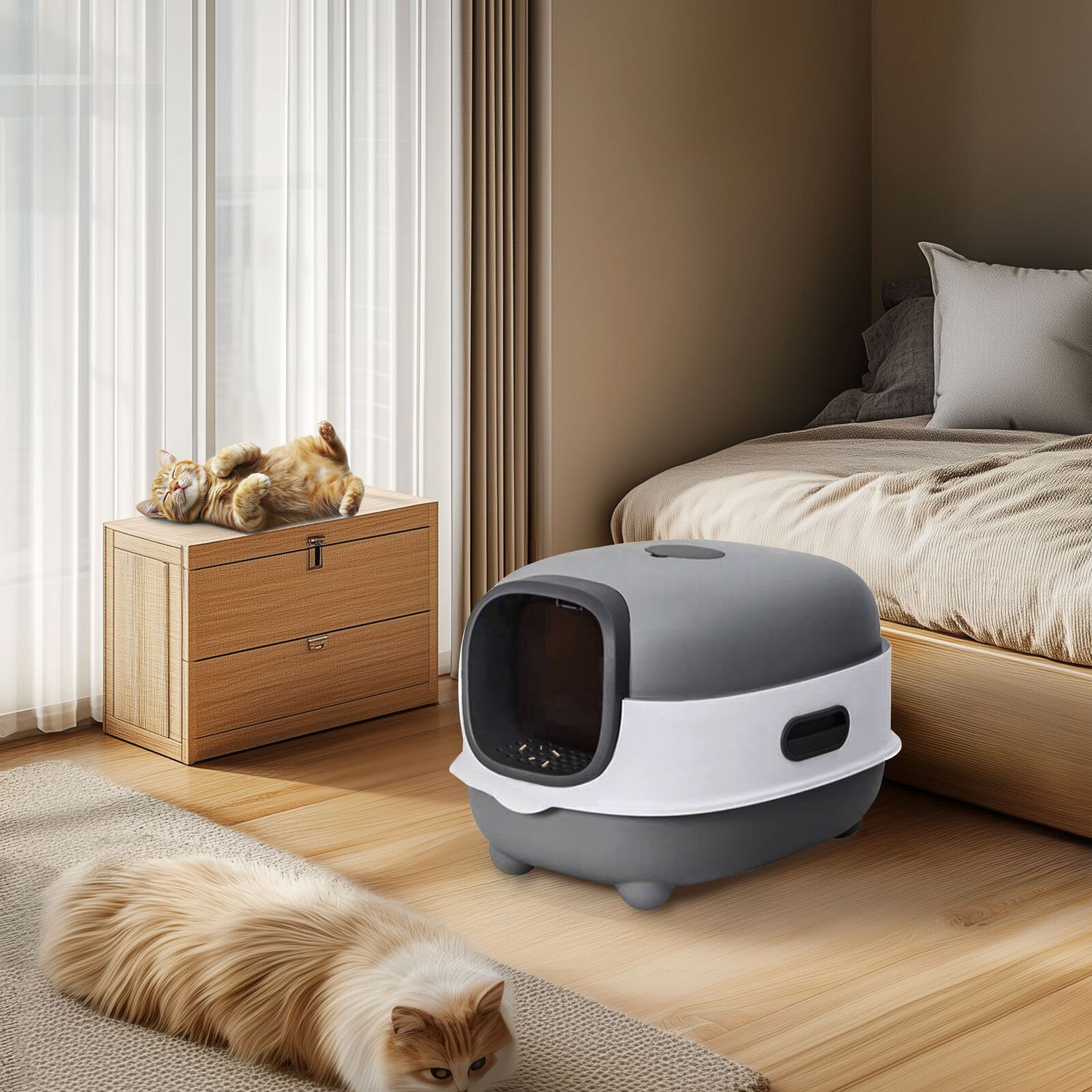 Compact Enclosed Cat Litter Box with Litter Scoop Plastic Cat Toilet Easy Clean