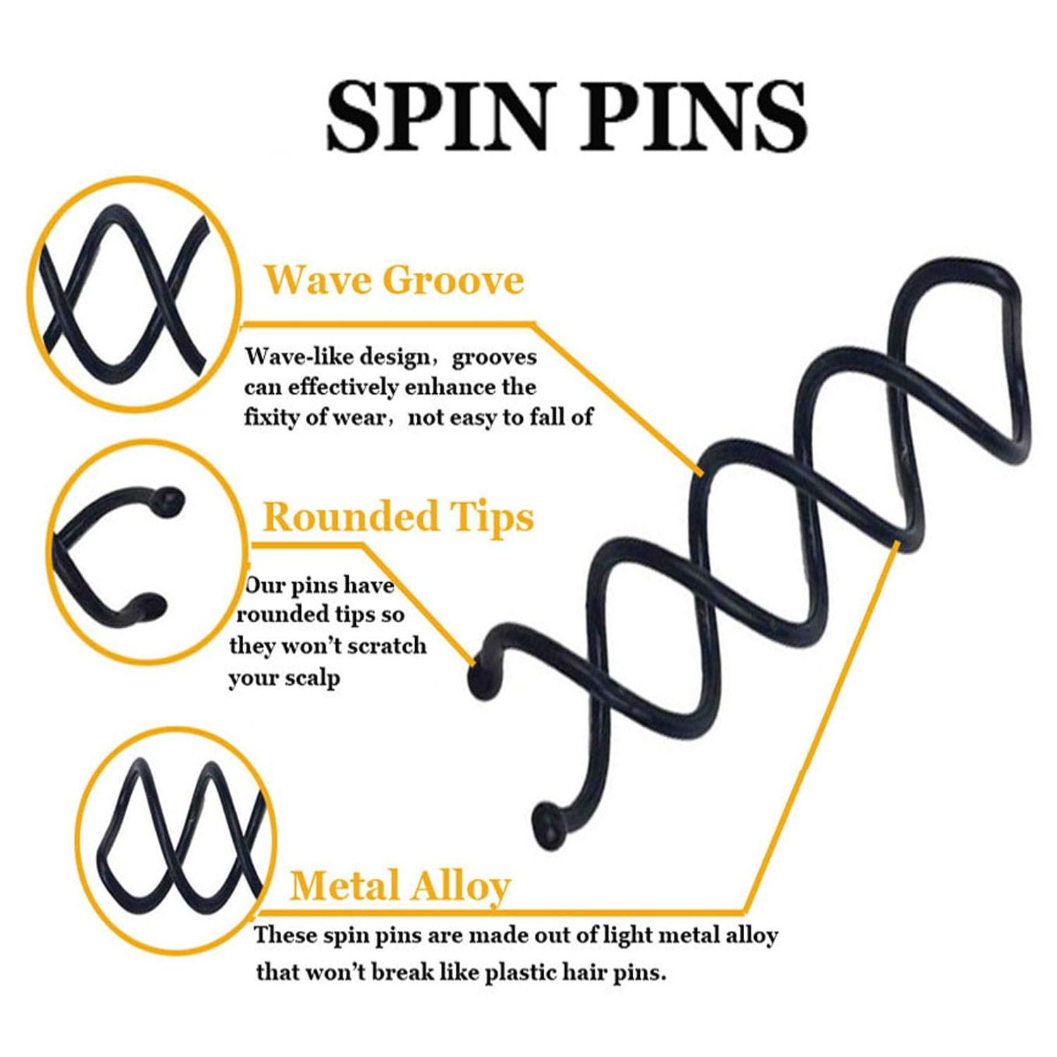 50Pcs Spiral Hair Pins, Non-Scratch Round Tips Hair Pins Spin Pins, Twist Hair Pins for Women Buns Girls, Hair Style DIY, Mini Bobby Pins Black