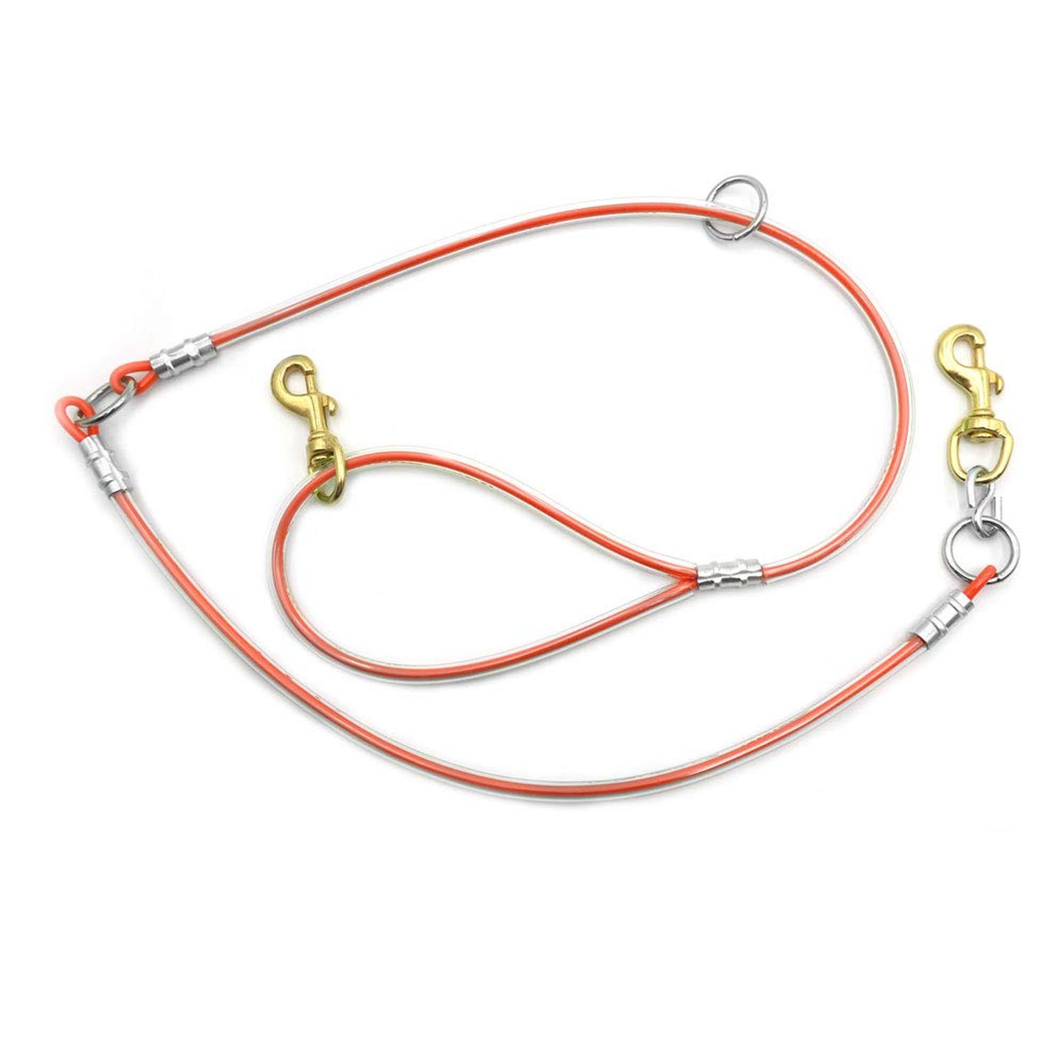 5' Cable & Cable Dog Leash Tree Tie Lead with O Ring (Orange)