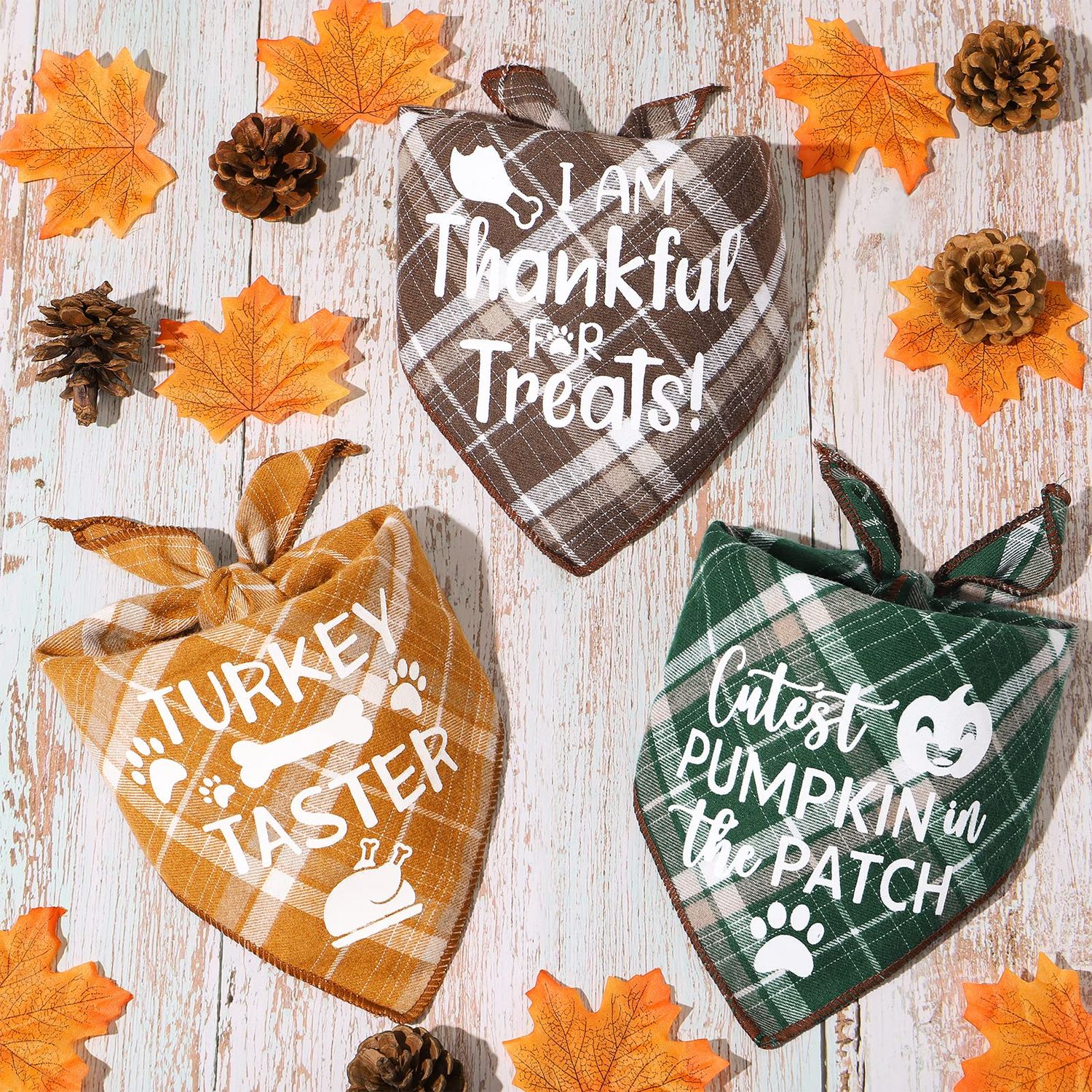 3 Pack Thanksgivng Dog Bandana, Fall Classic Plaid Halloween Christmas Xmas Holiday Dog Bandanas Scarf Triangle Bibs Kerchief Gift Set Pet Accessories Decoration for Small Medium Large Dogs Cats Pets