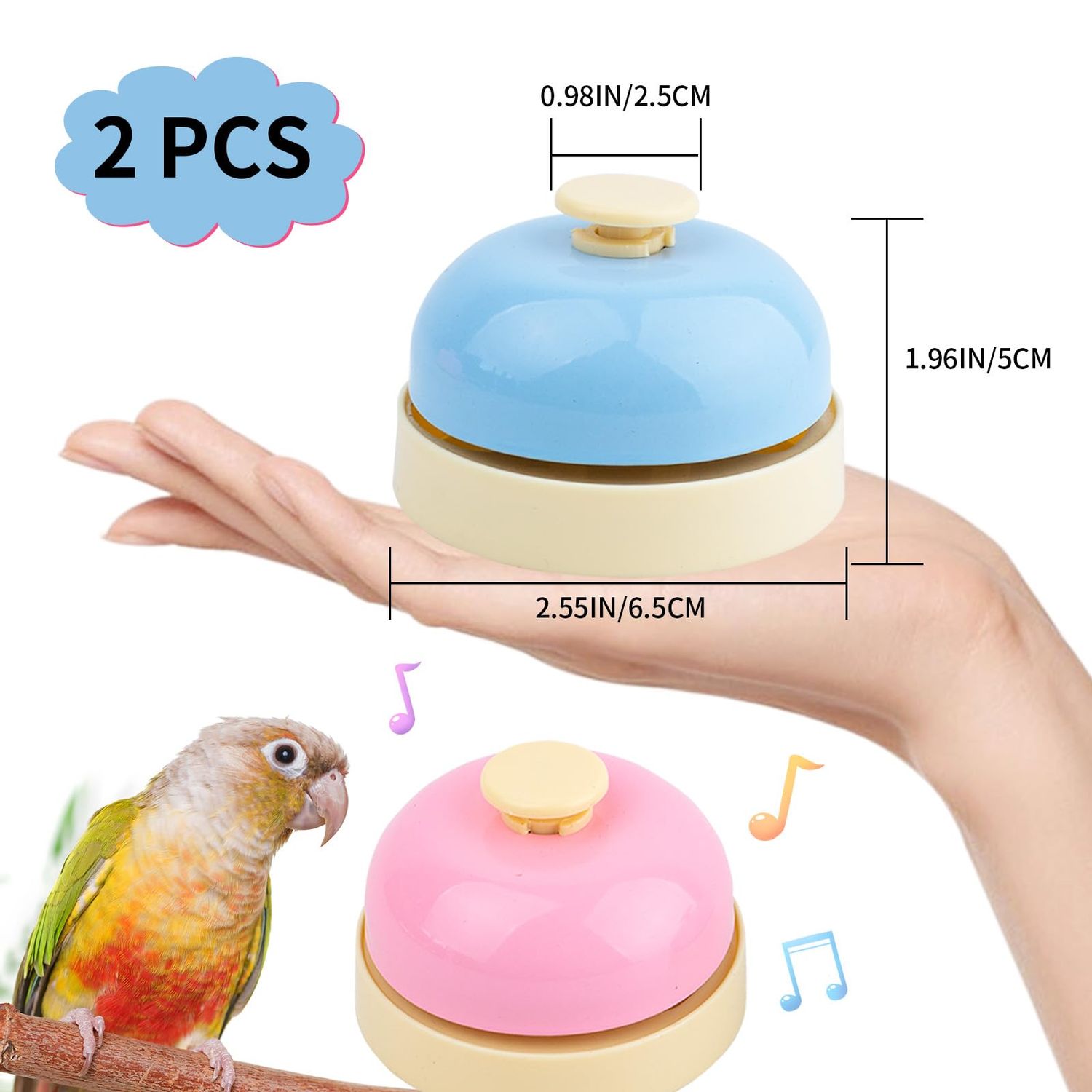 FlidRunest Bird Bell Toys, 2 Pack Parrot Training Bell, Bird Tell Bell, Pet Training Bell Toy, Bird Stainless Steel Bell for Parrots, Parakeets, Conures, Cockatiels, Dogs