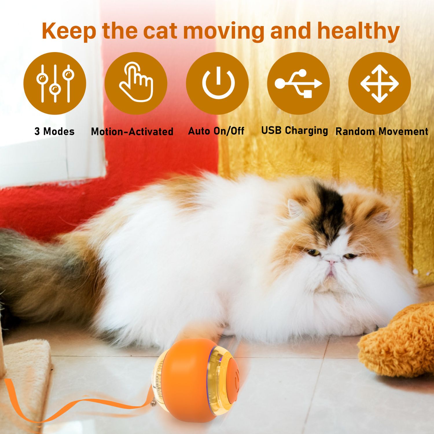Smart Cat Toys Balls USB Rechargeable 3 Working Modes Automatic Interactive Ball