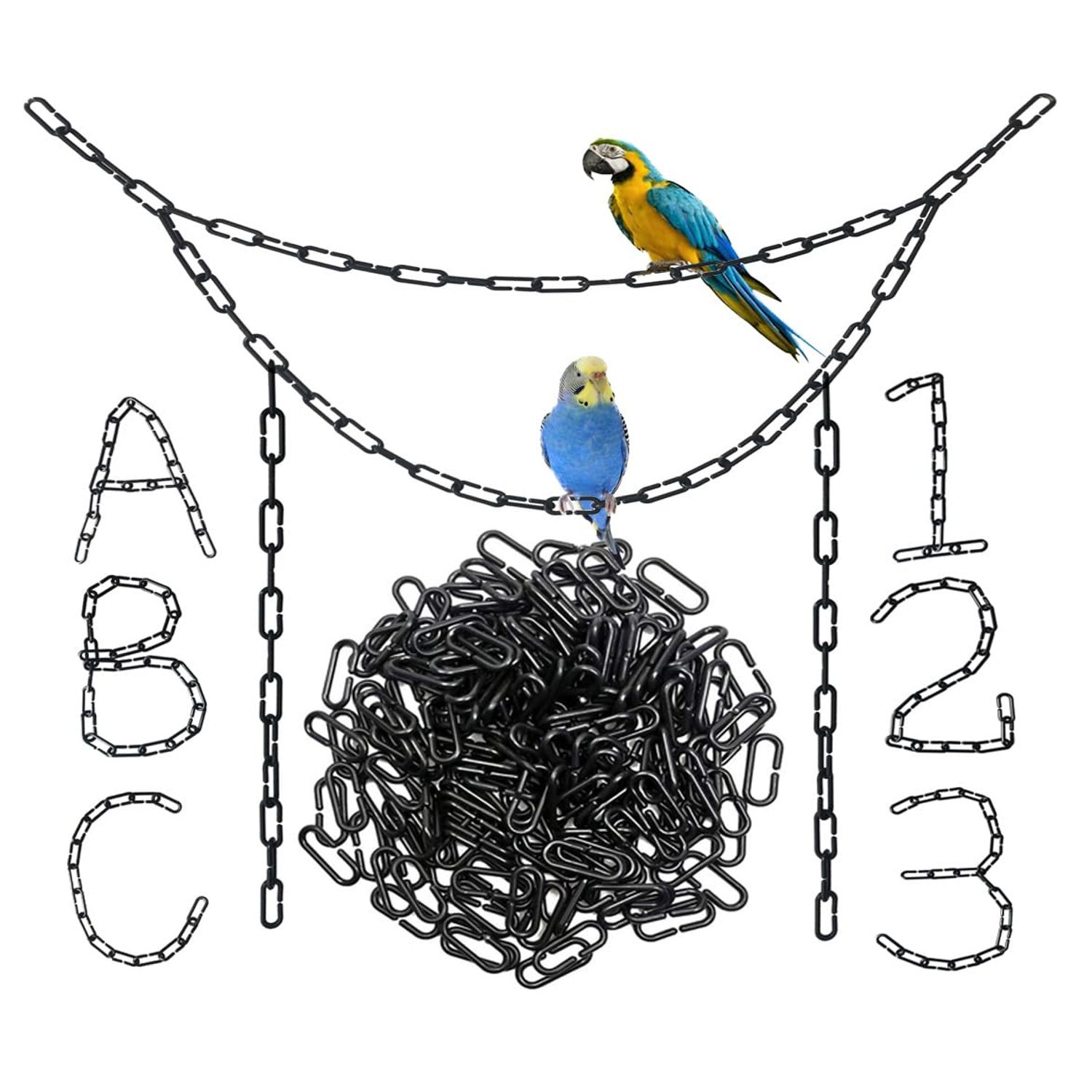 Hyamass 600pcs C-Clips Chains Hooks Plastic Chain Links C-Links Children's Learning Toy Sugar Glider for Parakeets,Small Pet Rat Parrot Bird Toy Cage Swing Climbing Cage Toys (Black)