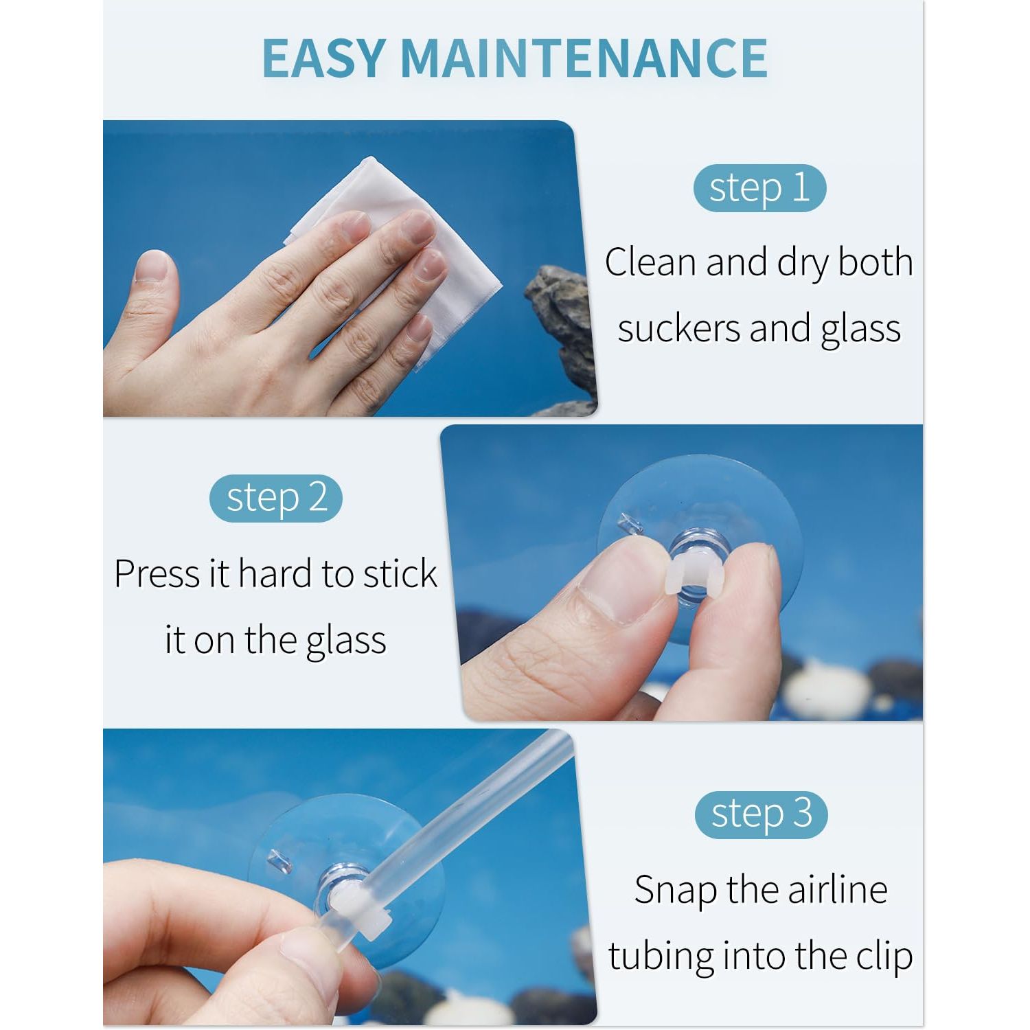 Pawfly Aquarium Suction Cup Clips for Standard 3/16" ID Airline Tubing Clear Air Hose Holder Clamp Accessories for Fish Tank Aeration Setup, 20 Pack