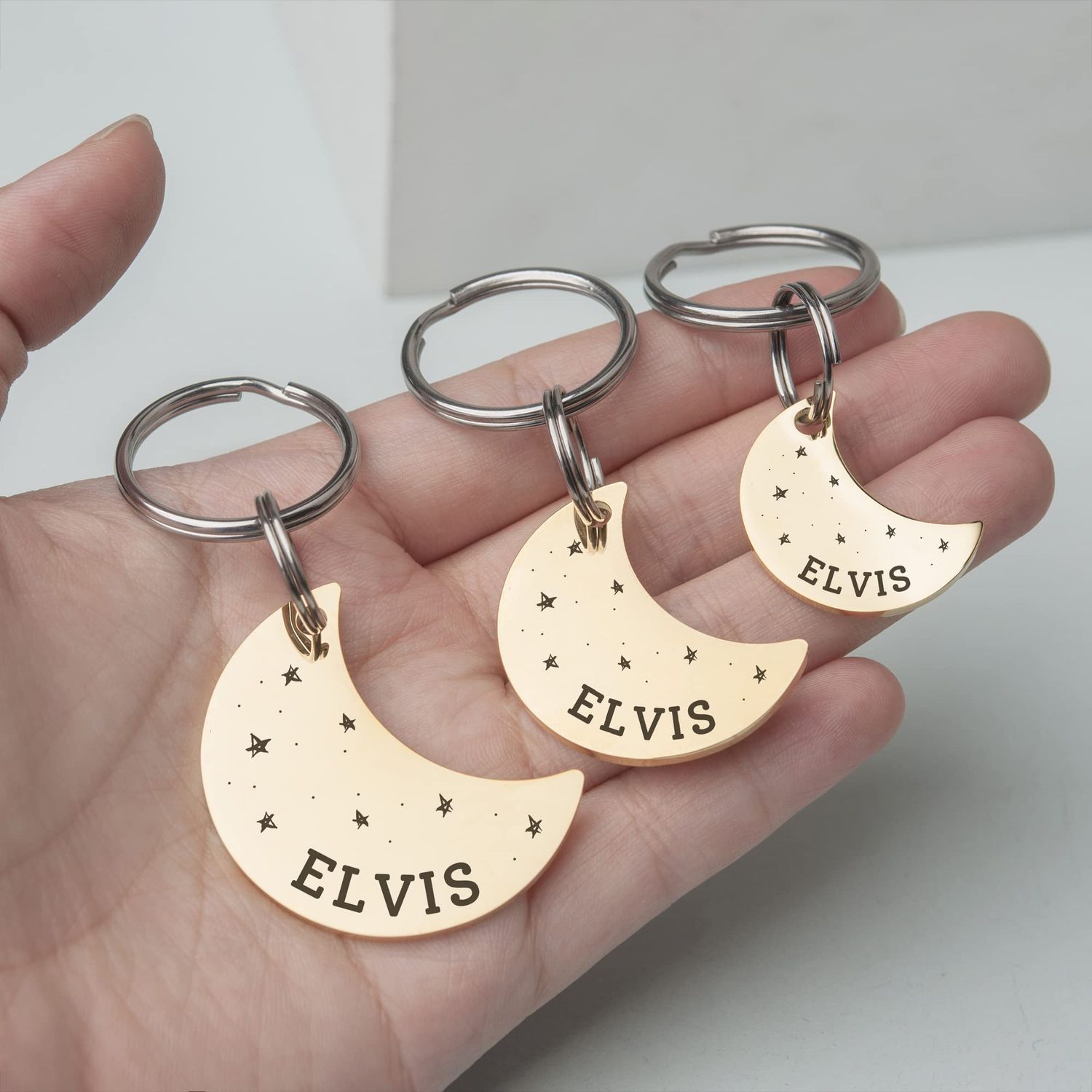 Anavia Starry Sky Theme Pet ID Tags in Half Moon & Star Shape, Personalized Dog Name Tag Cat Tag, Glossy Stainless Steel Gold Plated Black Rainbow Dog Collar Tag (Small, Moon Shape, Gold)