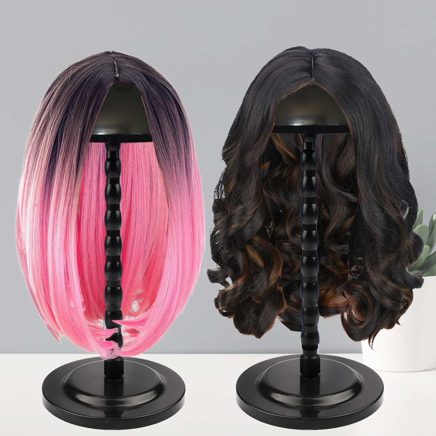 Wig Stand 1PC Wig Head Stand 13.8 Inch Portabl Wig Holder Black Non-Slip Hat Stand Travel Wig Head Holder for Multiple Wigs Display Storage Styling