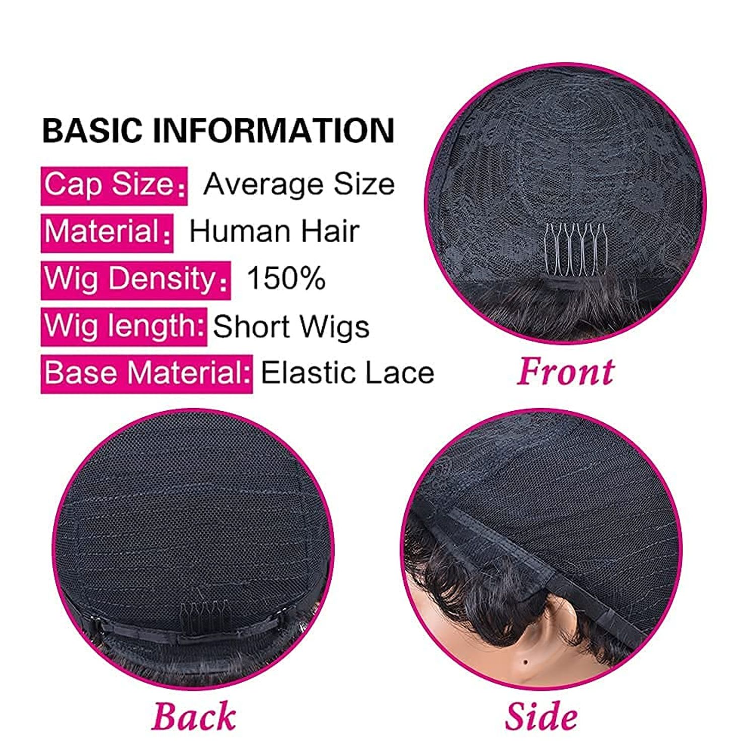 Short Human Hair for Black Women Human Hair Short Pixie Cut Wigs for Black Women Brazilian Virgin Wigs with Bangs 1# Color