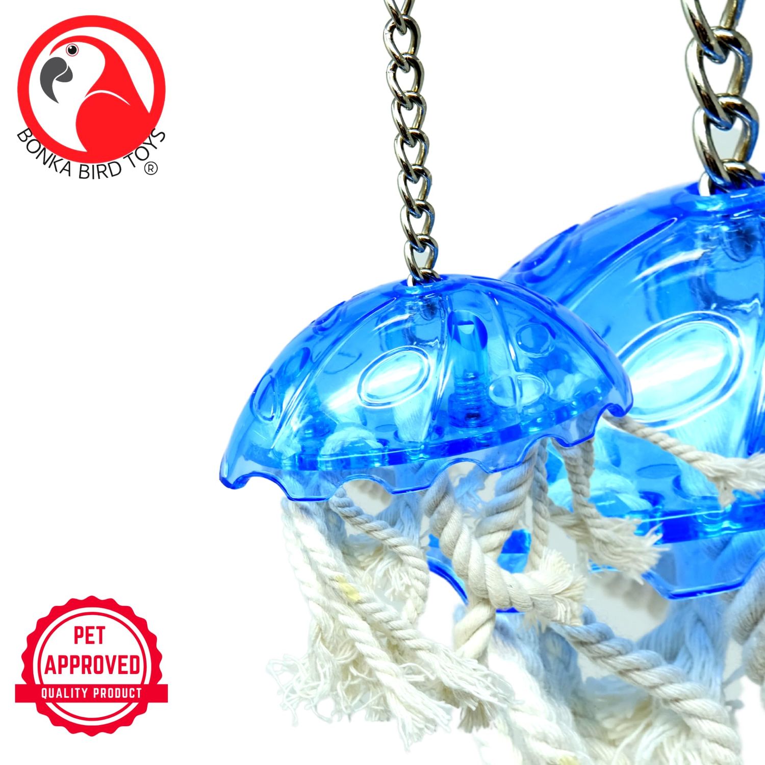 Bonka Bird Toys 0042 Small Jellyfish, Bulletproof Pull Tug Cage Toy, (10" x4") Conure, Pionus, Quaker, and Similar Sized Birds