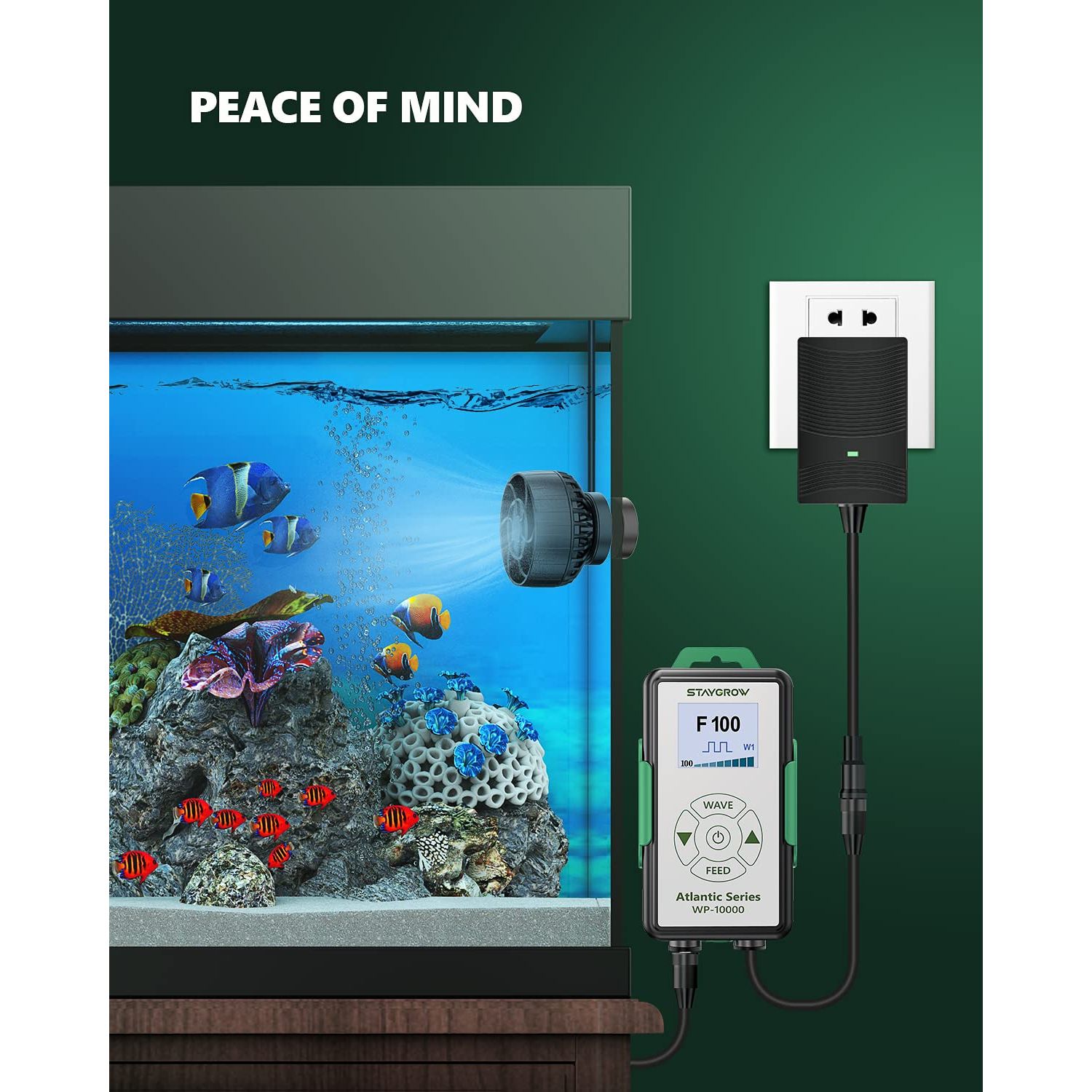 STAYGROW Atlantic Series WP-10000 Wave Maker for Aquarium, DC 24V 20W 2642 GPH (10000 L/H) Powerhead, Powerful yet Silent Sine Wave Controllable Wave Pump for Fresh/Saltwater/Marine/Reef Tank Black
