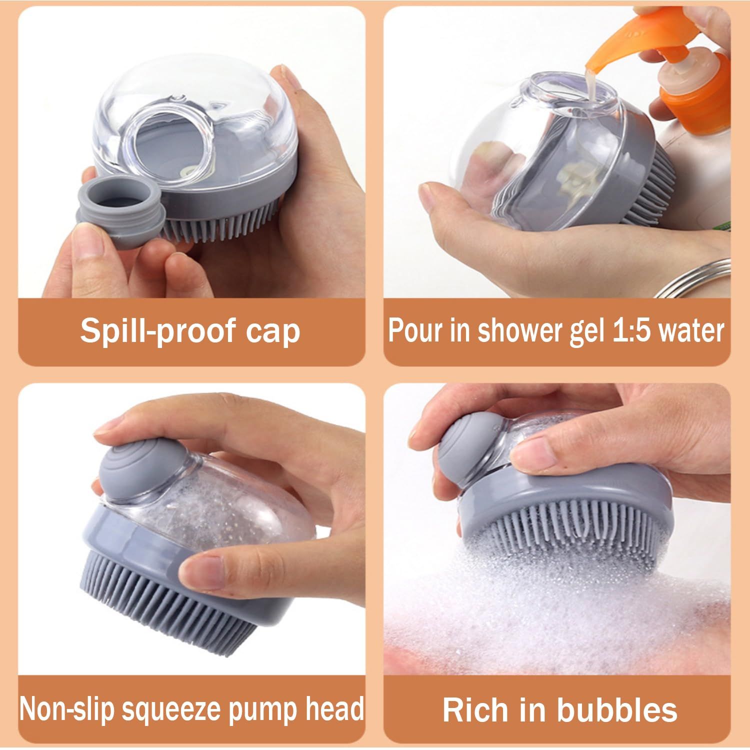 Kwispel Dog Bath Scrubber Brush, 2 PCS Pet Dog Grooming Massage Shampoo Bath Brush with Soap and Shampoo Dispenser Soft Silicone Bristle for Long Short Haired Dogs Cats Shower