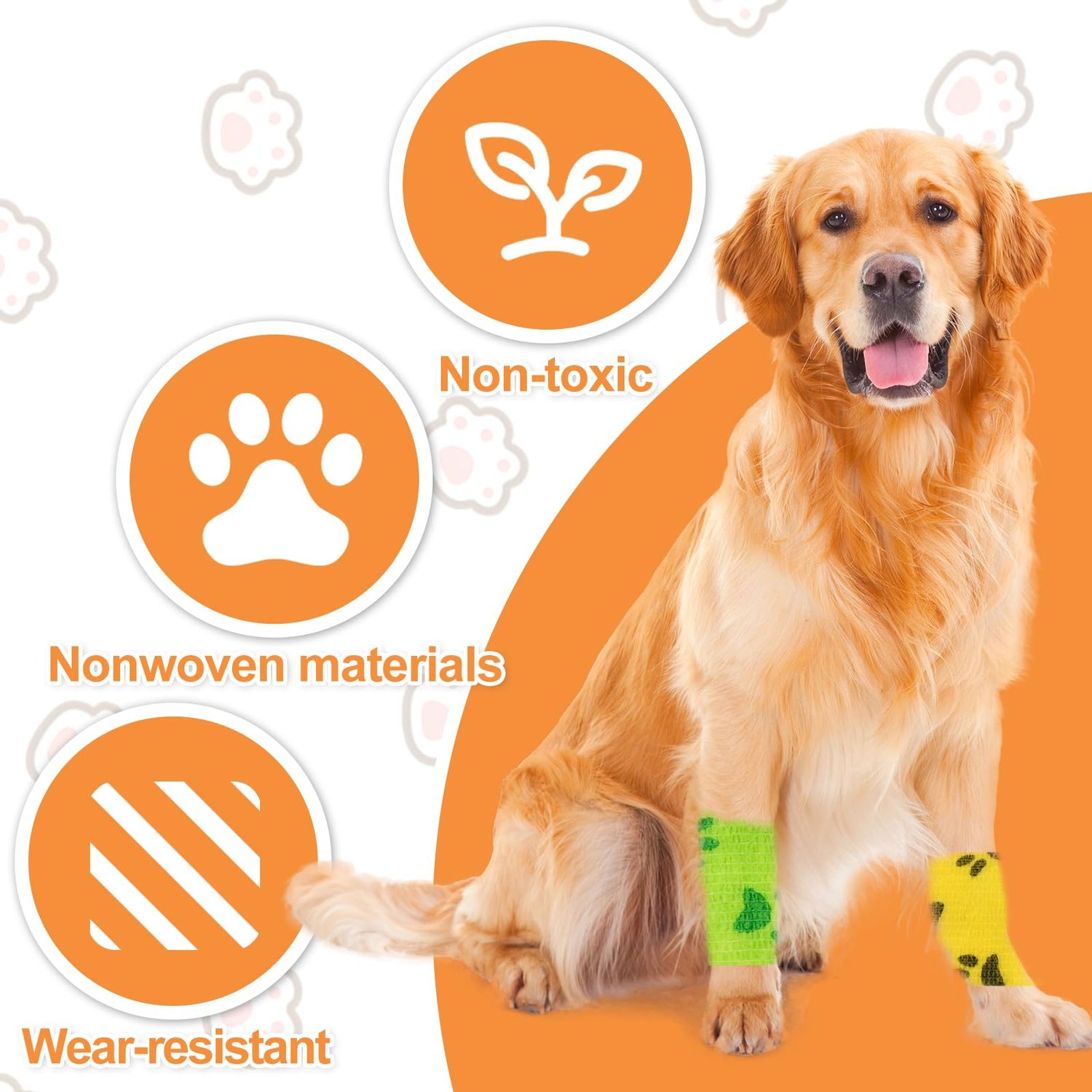6 Roll 2 Inch x 5 Yards Paw Print Pet Vet Wrap for Dogs Cats, Cohesive Bandages in Bulk, Colorful Non-Woven Self Adhesive Bandages Wrap Roll for Pet Animals Wound Care, Ankle Sprains and Swelling