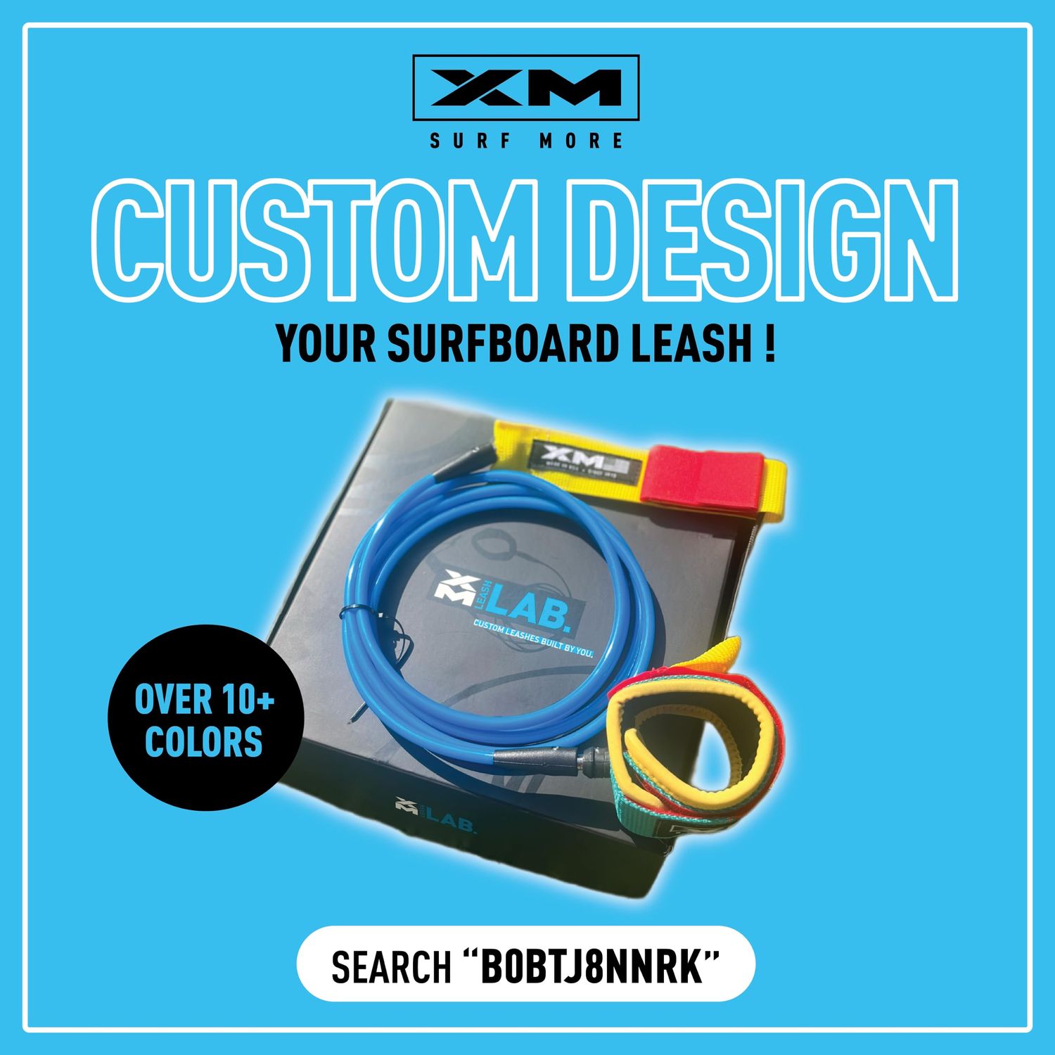 XM SURF MORE Premium Surfboard Leash, 15ft, Made in USA, Big Wave Cord Thickness (0.313in), Key Pocket, Unbreakable Swivels, Detachable Railsaver, All Black, Kink-Free [3 Year Warranty]
