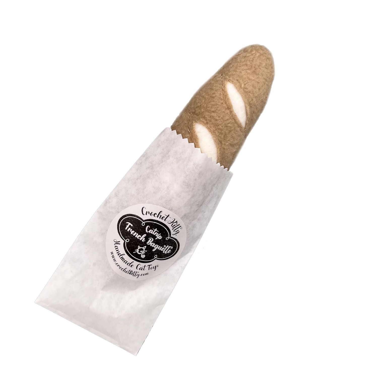 CROCHET KITTY French Baguette Cat Toy with Catnip for Indoor Cats – Interactive Chew & Kick Toy for Kittens – Made in USA – 6” x 2” Wide Plush Catnip Toy