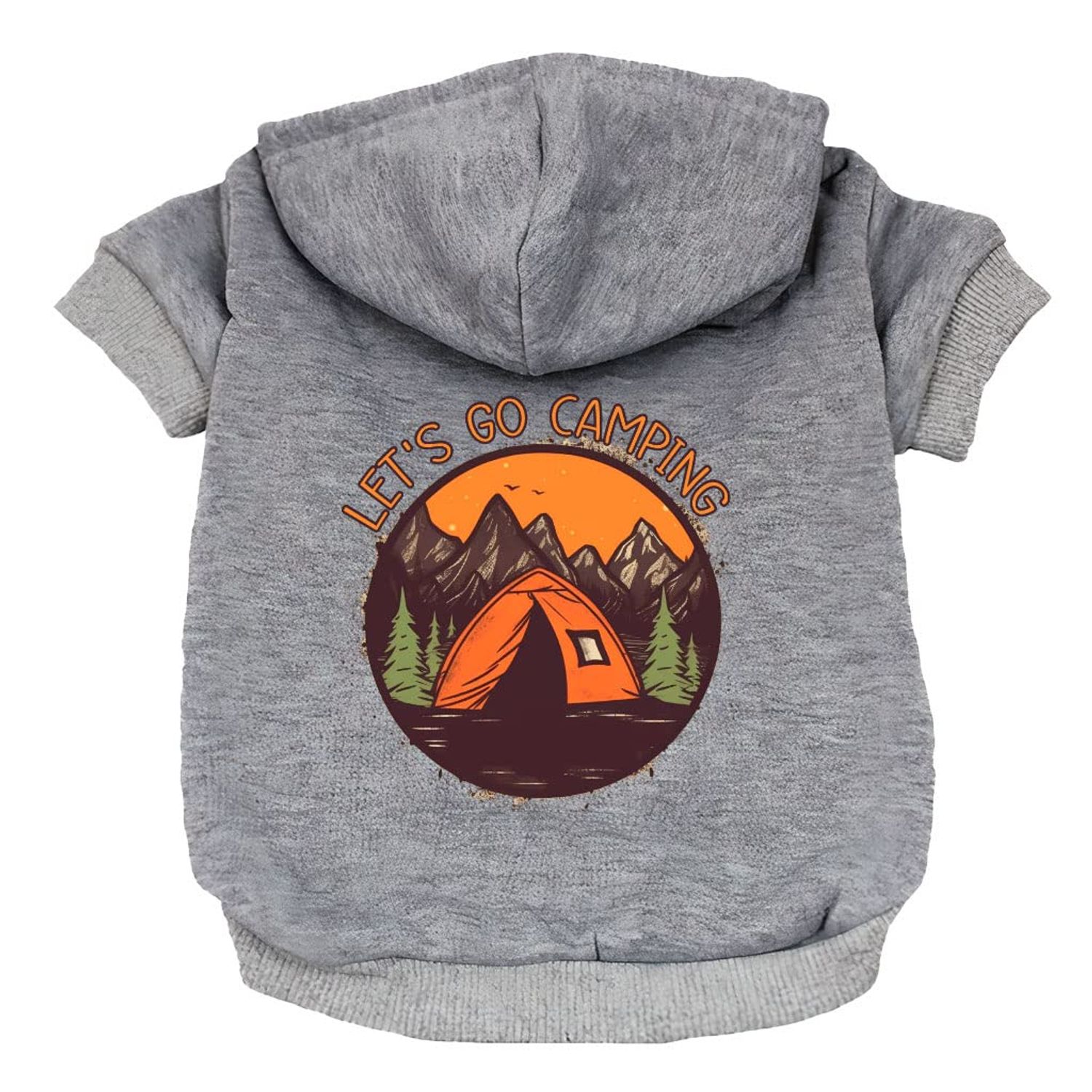 Let's Go Camping Dog Hoodie - Tent Dog Coat - Camping Dog Clothing - Gray, 2XL
