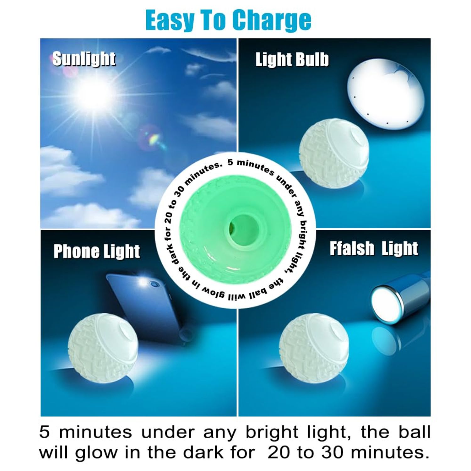 Feixun Dog Glow Ball Toy, Dog Toy Ball Glow in The Dark, 2 Pack