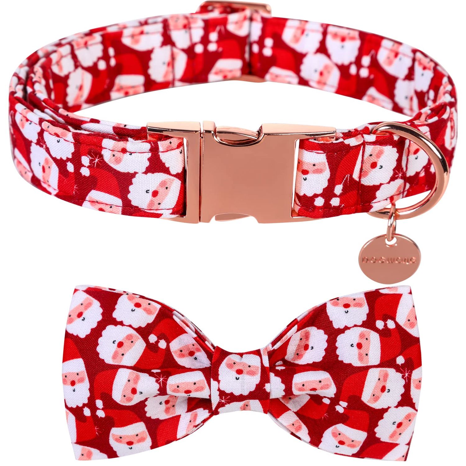 DOGWONG Christmas Dog Collar with Bow tie, Red Santa Claus Dog Collar Soft Durable Adjustable Cotton Puppy Collar for Small Medium Large Dog