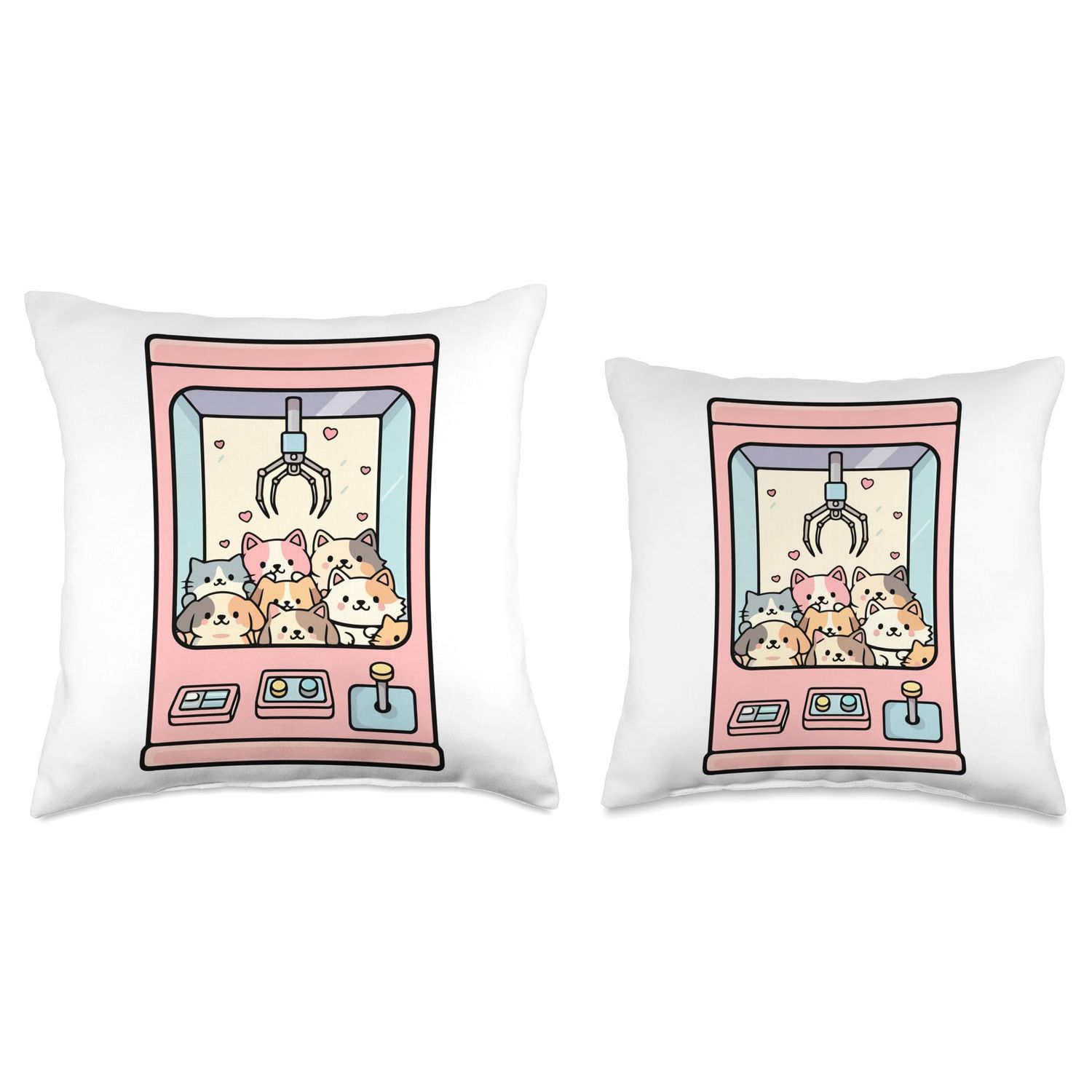 Kawaii Cat Toy Crane Claw Machine Throw Pillow