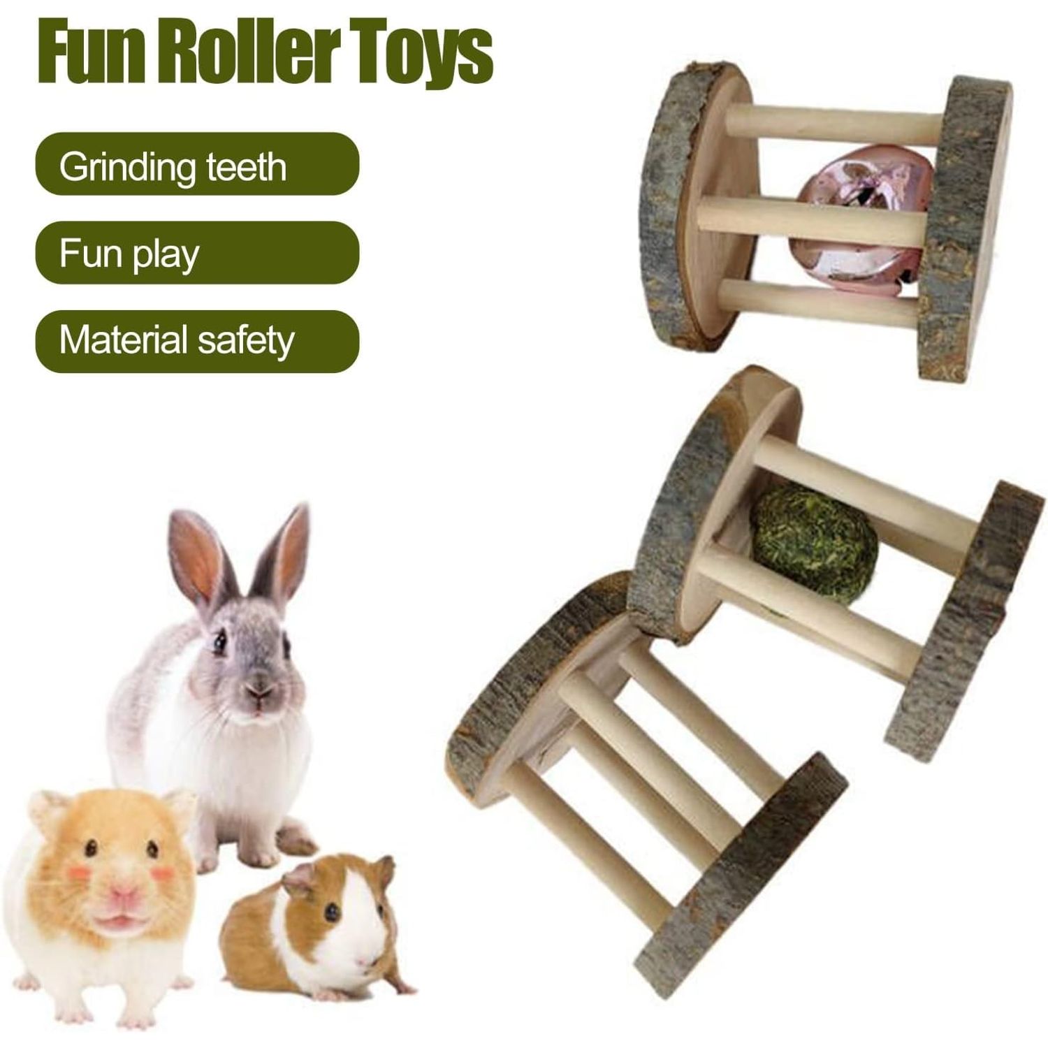 BWESOO Hamster Rabbit Chew Toy Natural Wooden Play Toy, Wood Teeth Grinding Toy with Bell for Parrot, Rabbit, Chinchilla, Guinea Pig, Hamster Small Animals Toys for Pet Supplies