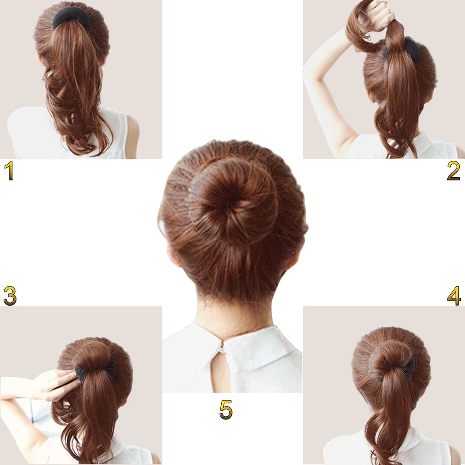 MeetFavorite Hair Bun Maker，Donut Bun Maker，Hair Bun Shaper Set (2 large, 2 medium and 2 small) ，10pieces Hair Elastic Bands, Hair Pins, (Beige)