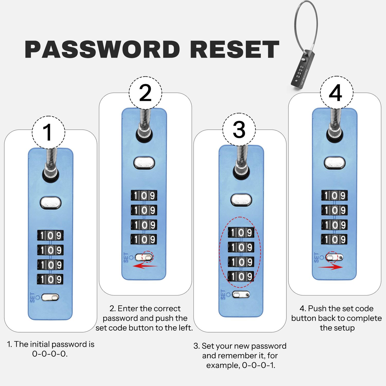 UP Security Combination Lock Keyless Cable Padlock with Steel Wire Rope, Resettable Combo Code Anti-Theft for Locker, Cabinet, Fence, Gate, Pet Door, Bike Helmet Safe (Blue, 11.8"(30cm) Short Cable)