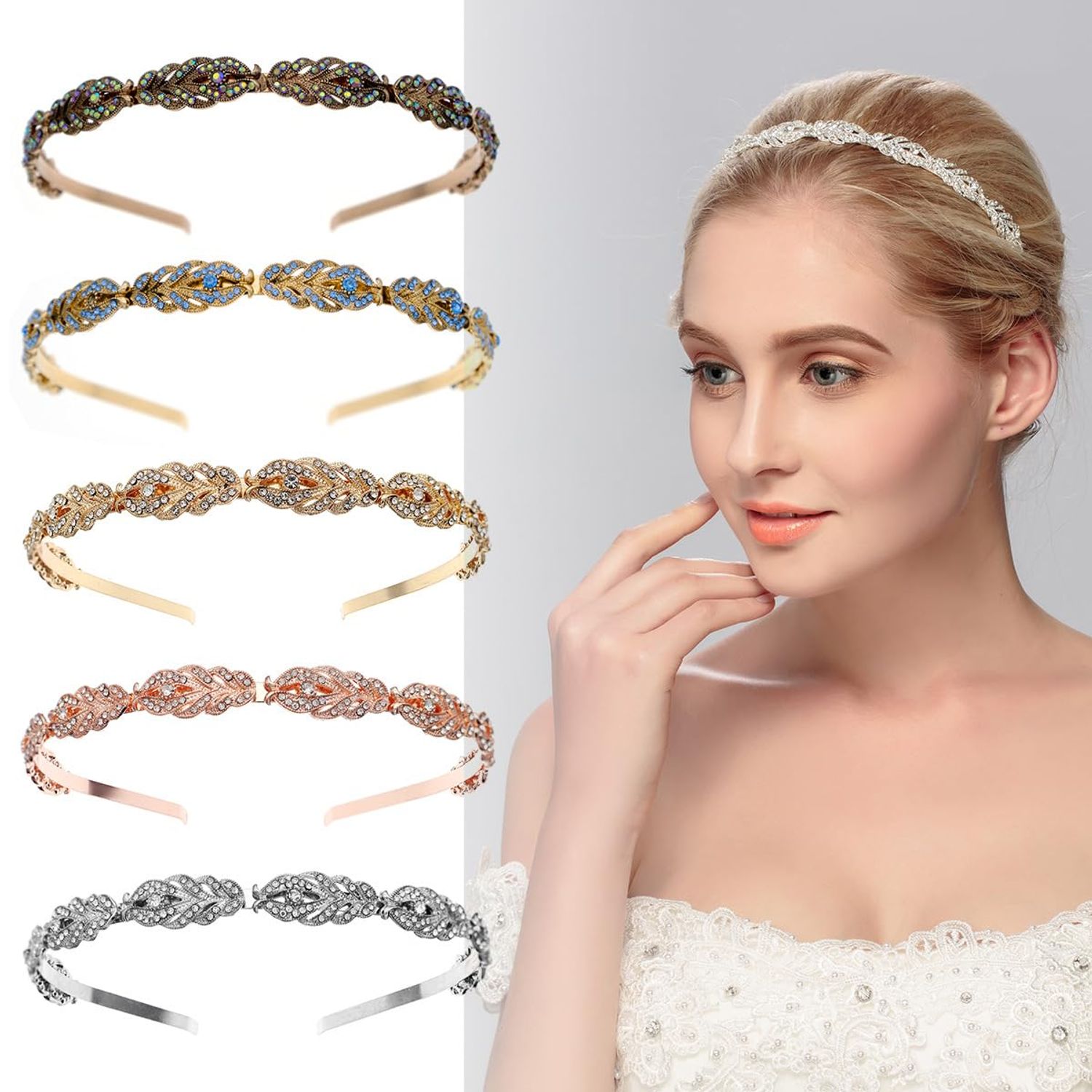 Cezesuja Rhinestone Headband Flower Design Crystal Wedding Bridal Bridesmaids Hairband Headpieces Simple Design Daily hair accessories (Silver)