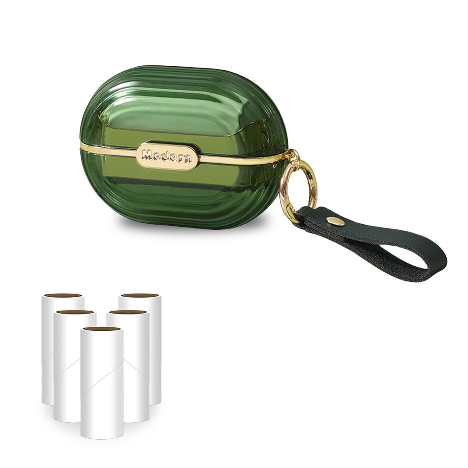 Portable Lint Rollers with 5 Extra Sticky Refills & Hand Strap, Travel Lint Roller Mini, Double-Sided Pet Dog Cat Hair Remover, Small Pocket Reusable Lint Brush Tool for Clothes Purse (Green)