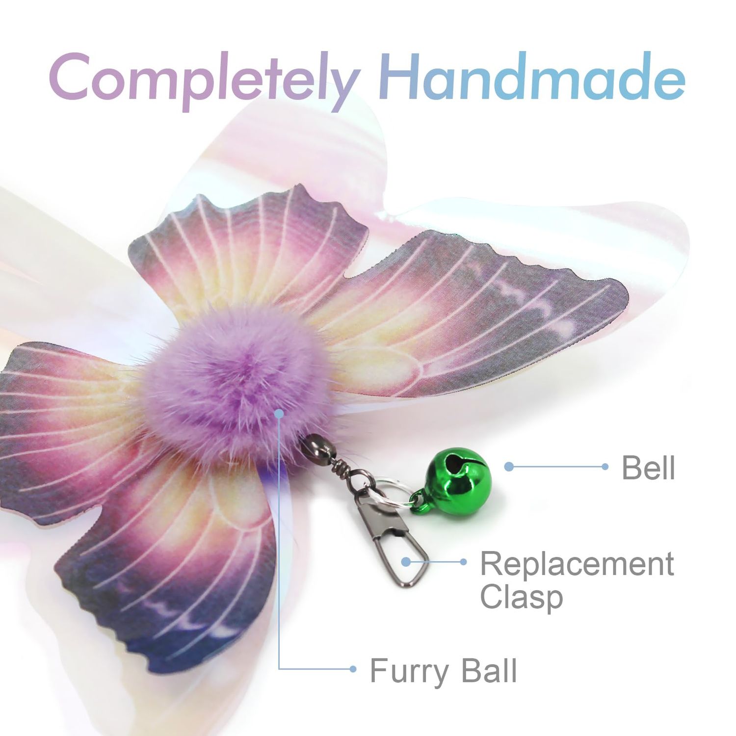 SONGWAY Cat Butterfly Toys Wand - 7 Pieces Cat Toy Set, Retractable Cat Wand with 6 Butterfly Cat Toys Replacement with Bells, Interactive Cat Toys for Indoor Cats Kittens