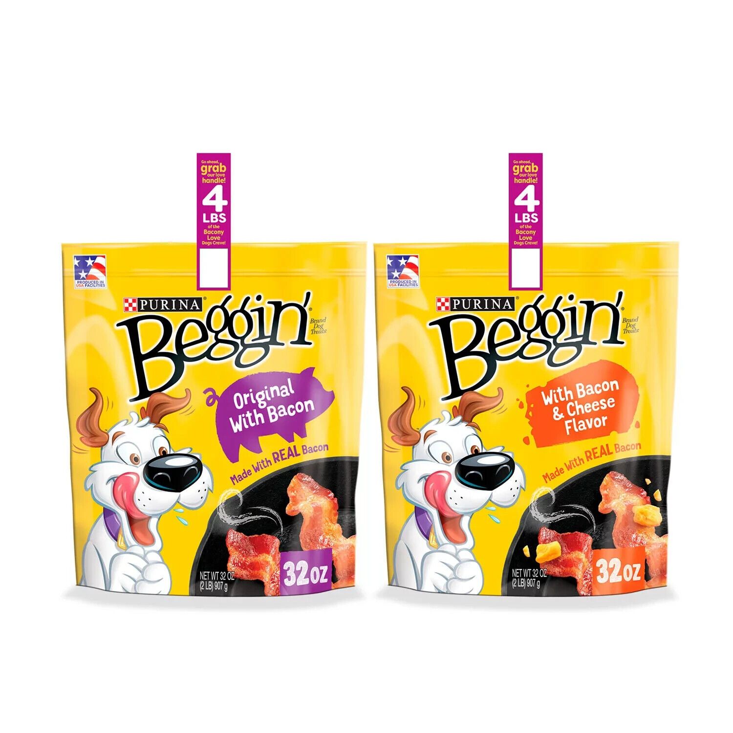 Purina Beggin' Strips Real Meat Dog Treats,Bacon&Bacon+Cheese Flavors 32 oz,2 pk