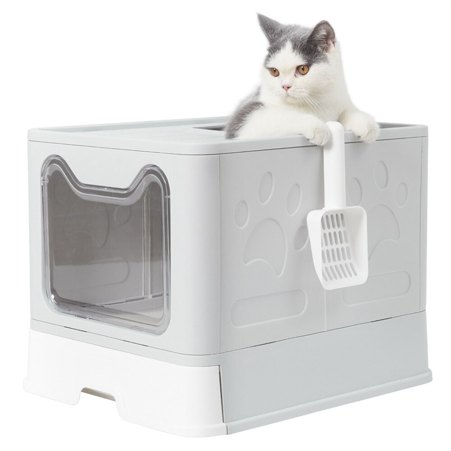 XL Foldable Cat Litter Box With Lid Enclosed Cat Potty Anti-splashing Cat Toilet