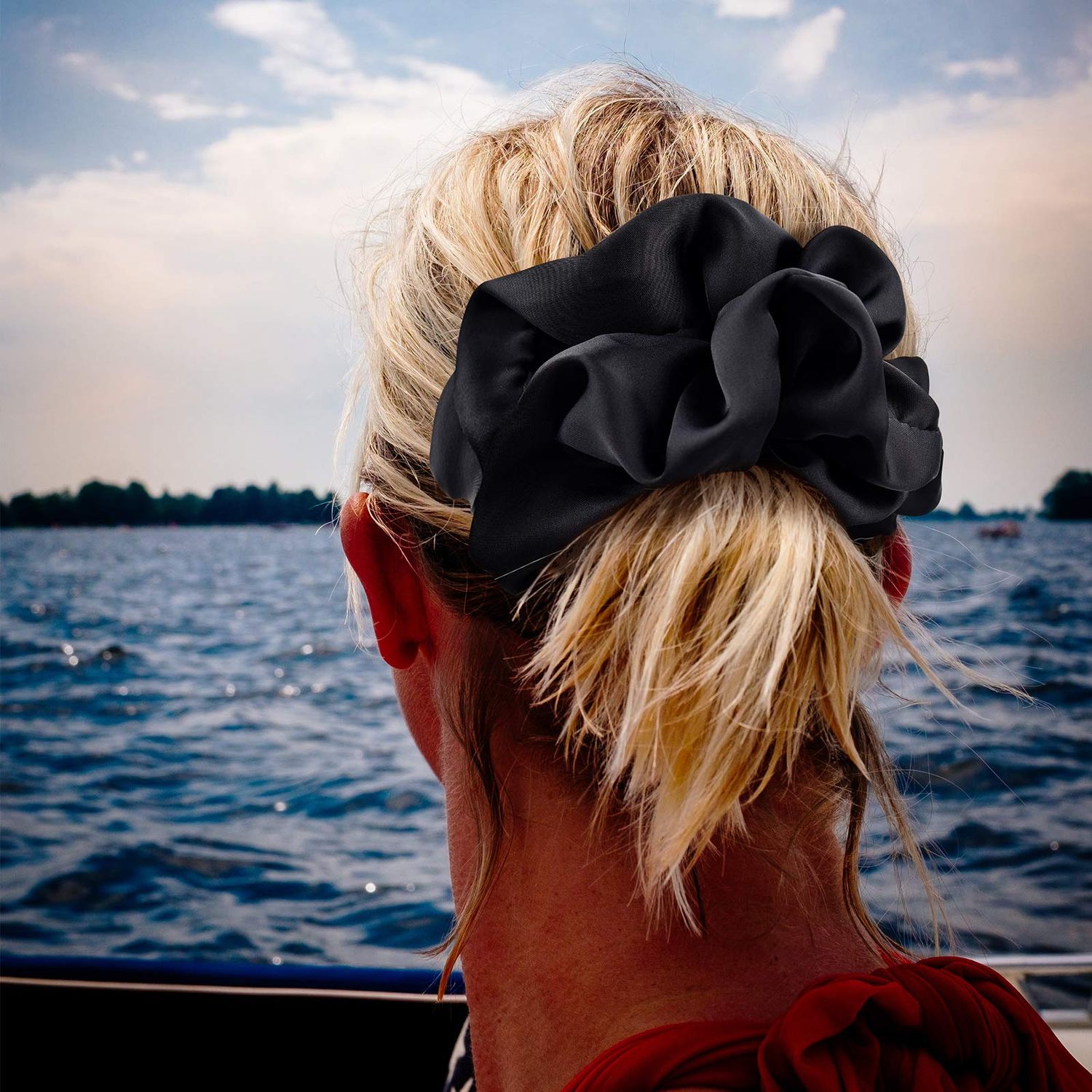 CEELGON Black Big Real Silk Scrunchies for Women 6.3Inches Large Scrunchie Satin Oversized Silk Thick Elastic Hair Ties Jumbo Hair Scrunchies 6 Pack (Black)