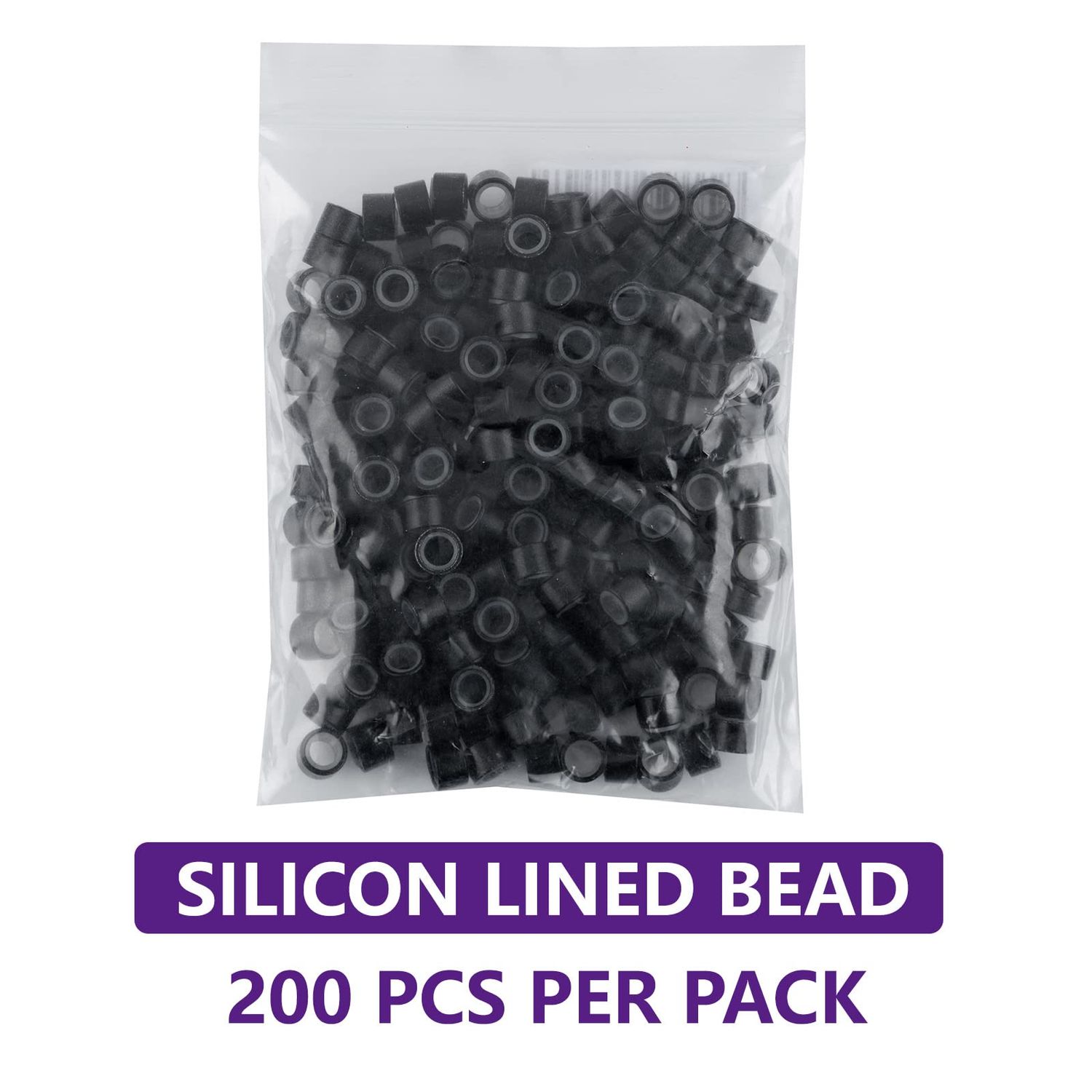 Hairro Micro Link Beads 200pcs 6mm Silicone Lined Micro Rings for Human Hair Extensions Feather Extensions Black