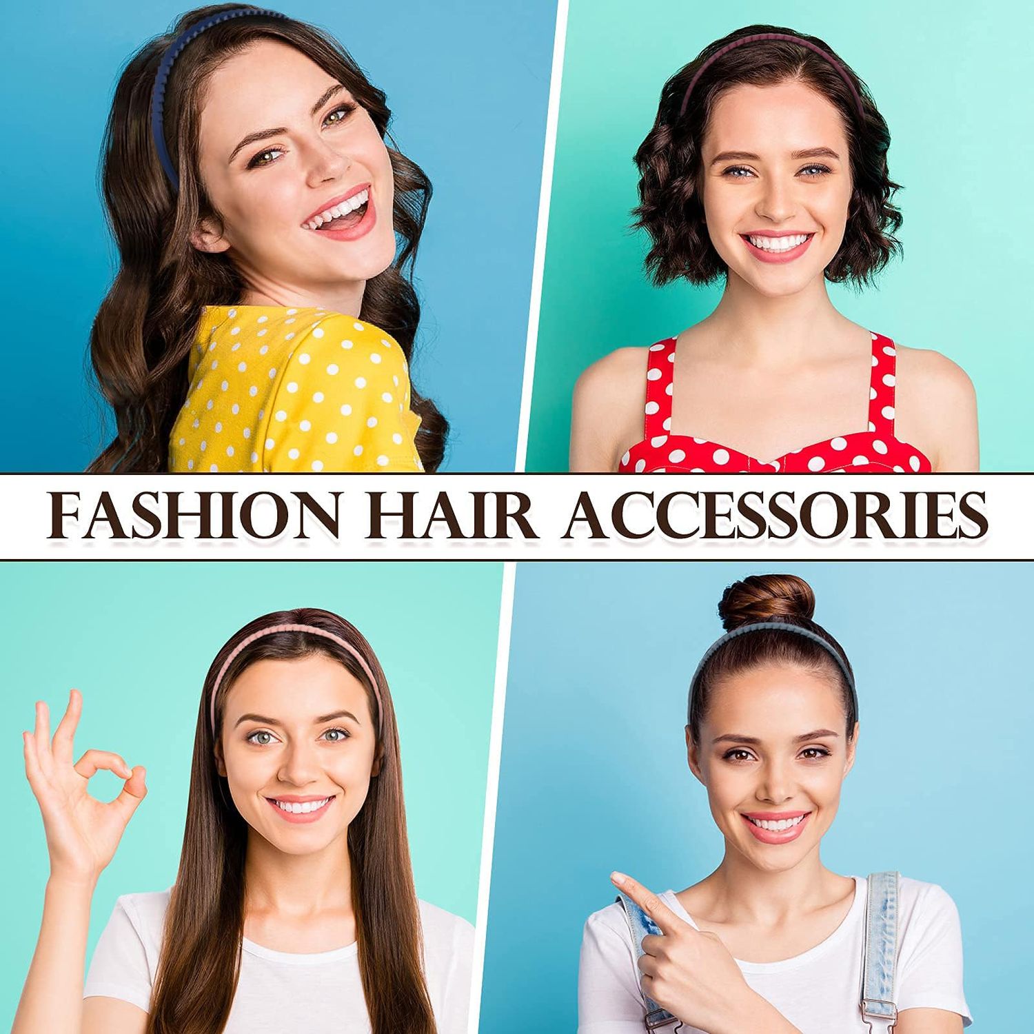 WOVOWOVO Plastic Flowers Headbands for Women and Girls, 10 Pcs Floral Headband with Teeth Thin Head Bands Combing Hairbands Hair Accessories for Teens Toddlers