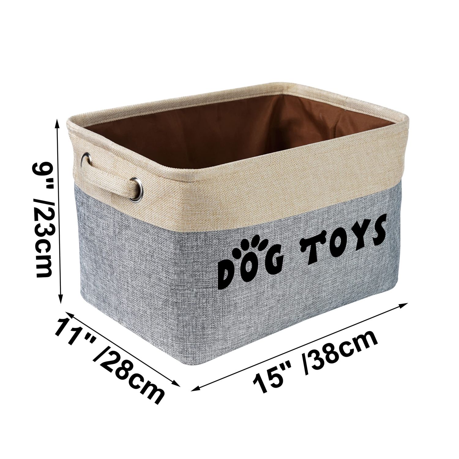 PET ARTIST Non-Customized Dog Toy Storage Basket, Gray, 15"L x 11"W x 9"H
