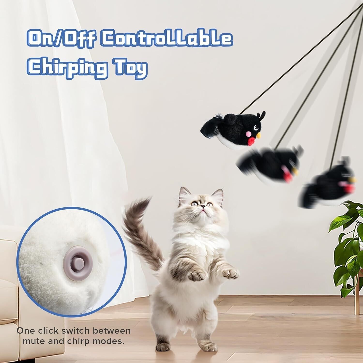 Chirping Bird Cat Toys Hanging Interactive Cat Toys  (1 pc Black)