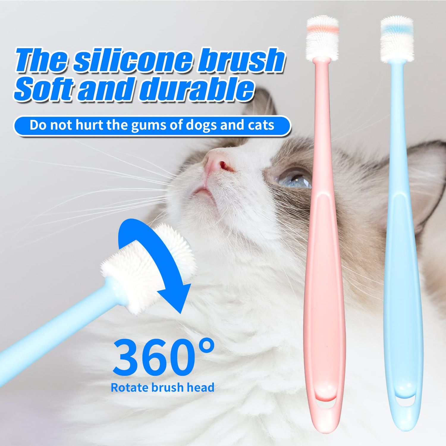CUECOMER Cat Dog Pet Toothbrush & Toothpaste Kit,360 Degree Pet Toothbrush,Pet Teeth Cleaning kit,Reduces Plaque, Whitens Teeth, Freshens Breath