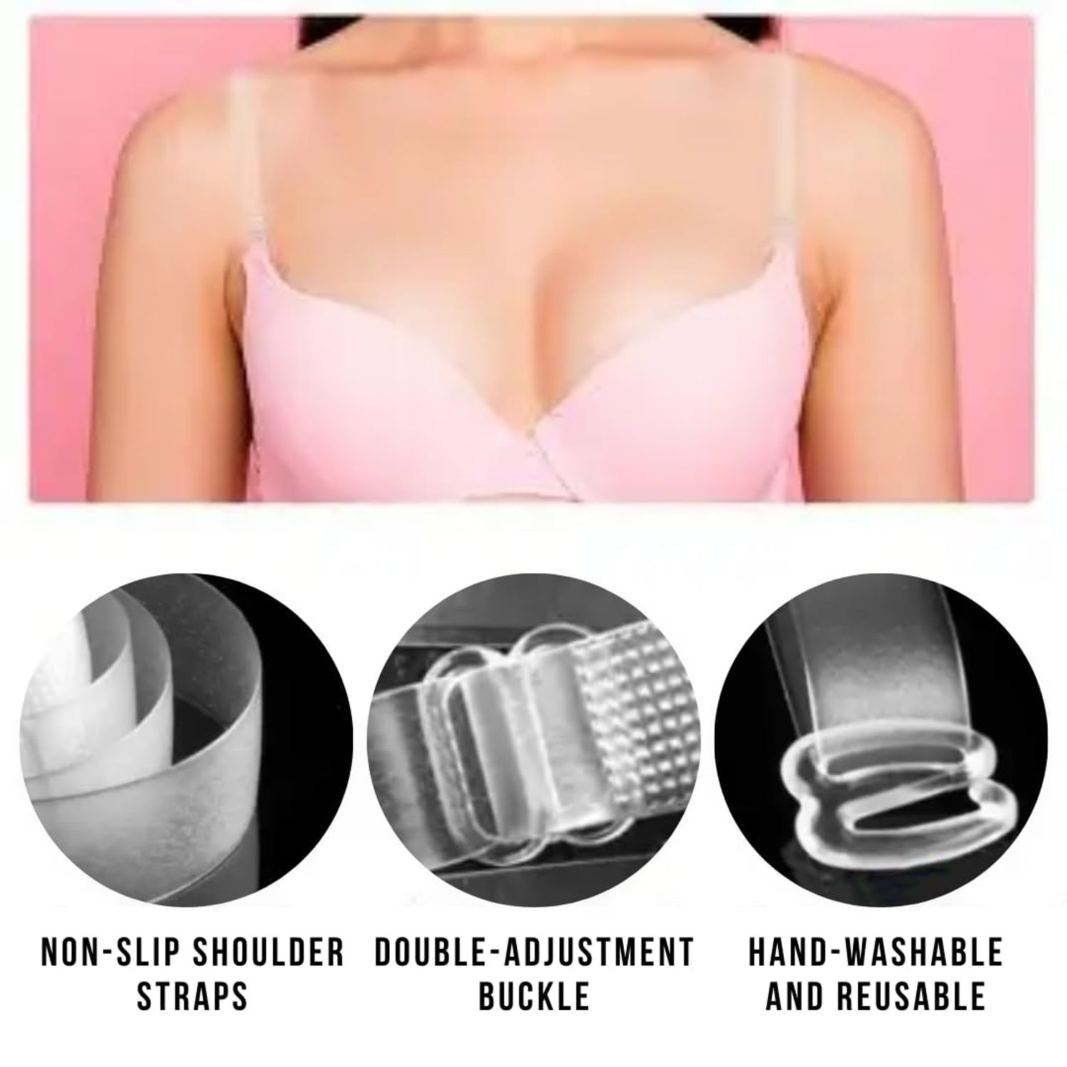 Invisible Bra Straps | 3 Pairs Clear Bra Straps Non-Slip Adjustable for Strapless Bra