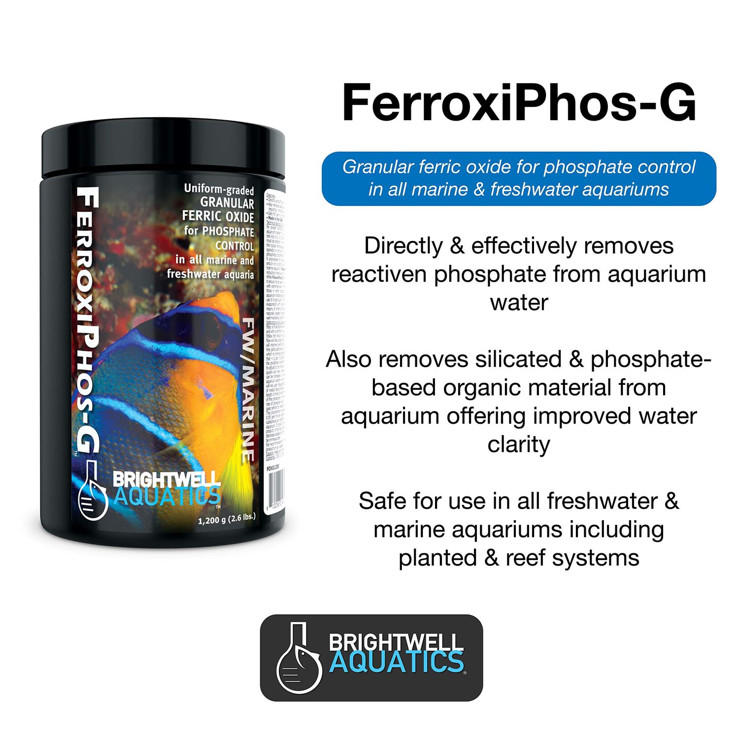 Brightwell Aquatics FerroxiPhos G – Ferric Oxide for Phosphate Control in Marine Saltwater and Freshwater Aquariums, 300-g